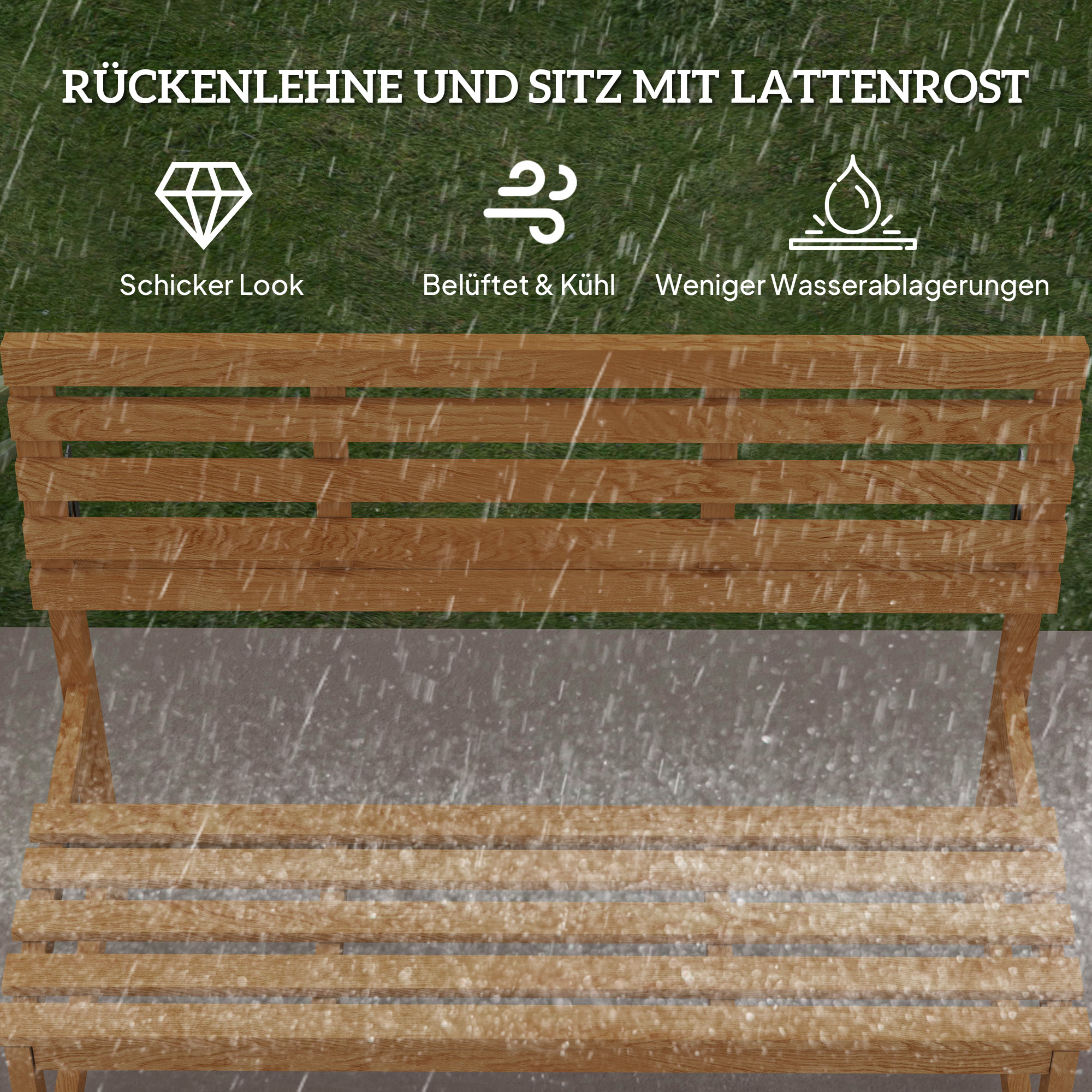 2-Sitzer Gartenbank Holz, wetterfest Sitzbank, UV-Beständig Gartenmöbel mit Umwandelbare Rückenlehnen 110x61x89cm, Teak