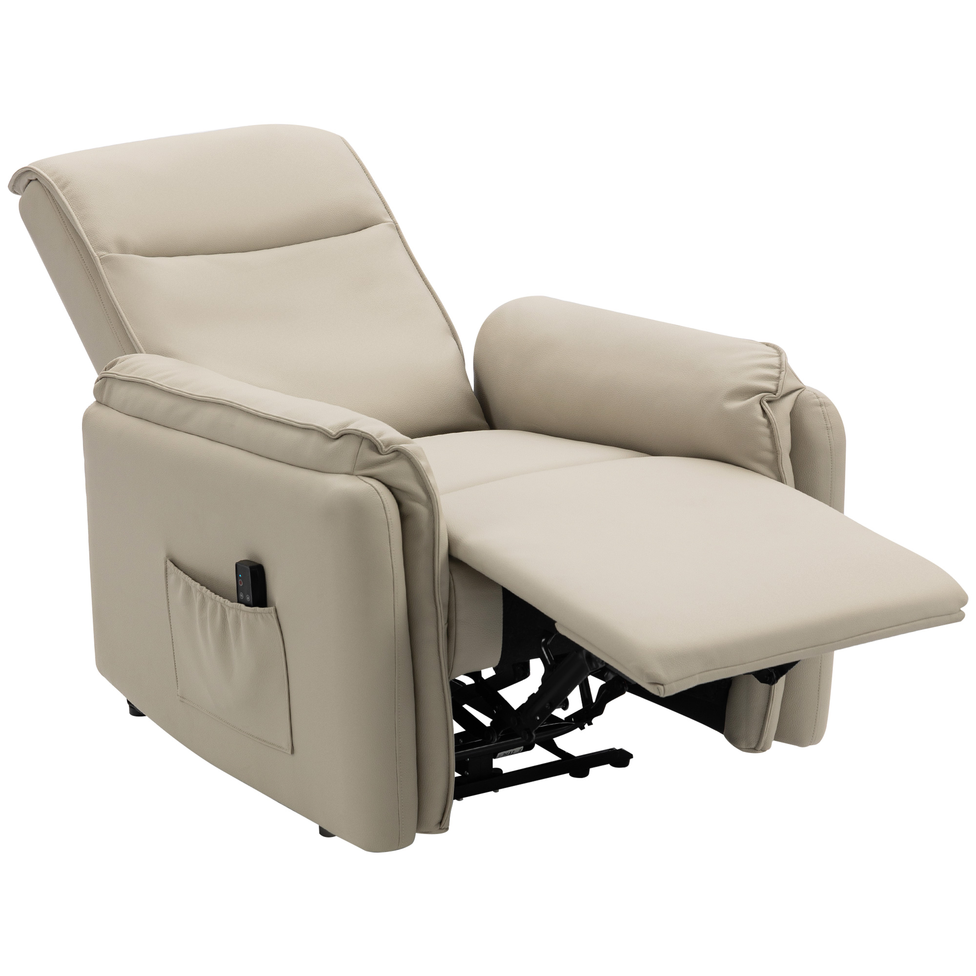 Elektrischer Massagesessel, Kunstlederbezug, Fußstütze, Seitentasche, Beige