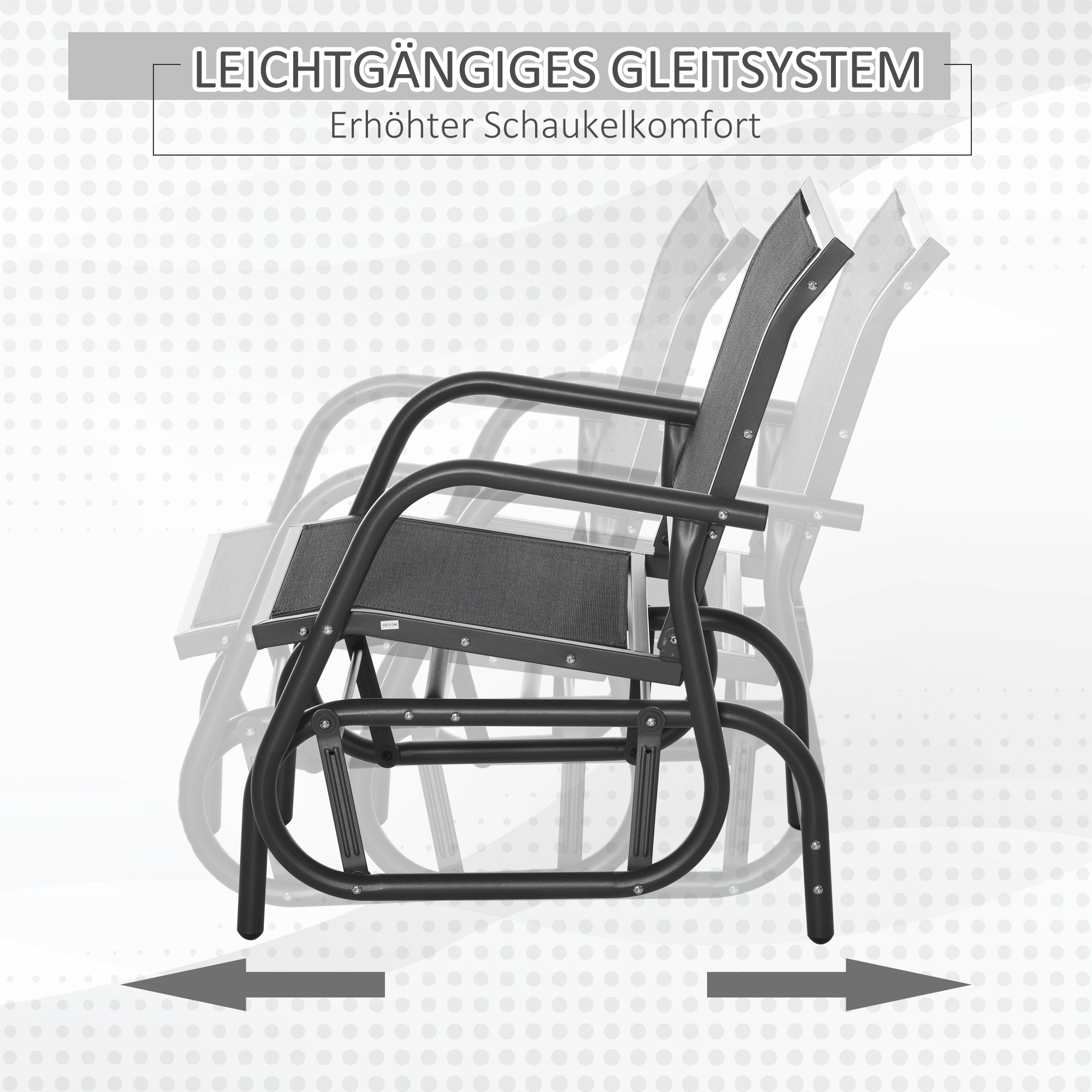 Schaukelstuhl Gartenstuhl aus Metall Schaukelsessel mit Armlehne Rückenlehne Gartenschaukel bis 120 kg belastbar Outdoor Relaxstuhl für Balkon Garten Terrassen Schwarz