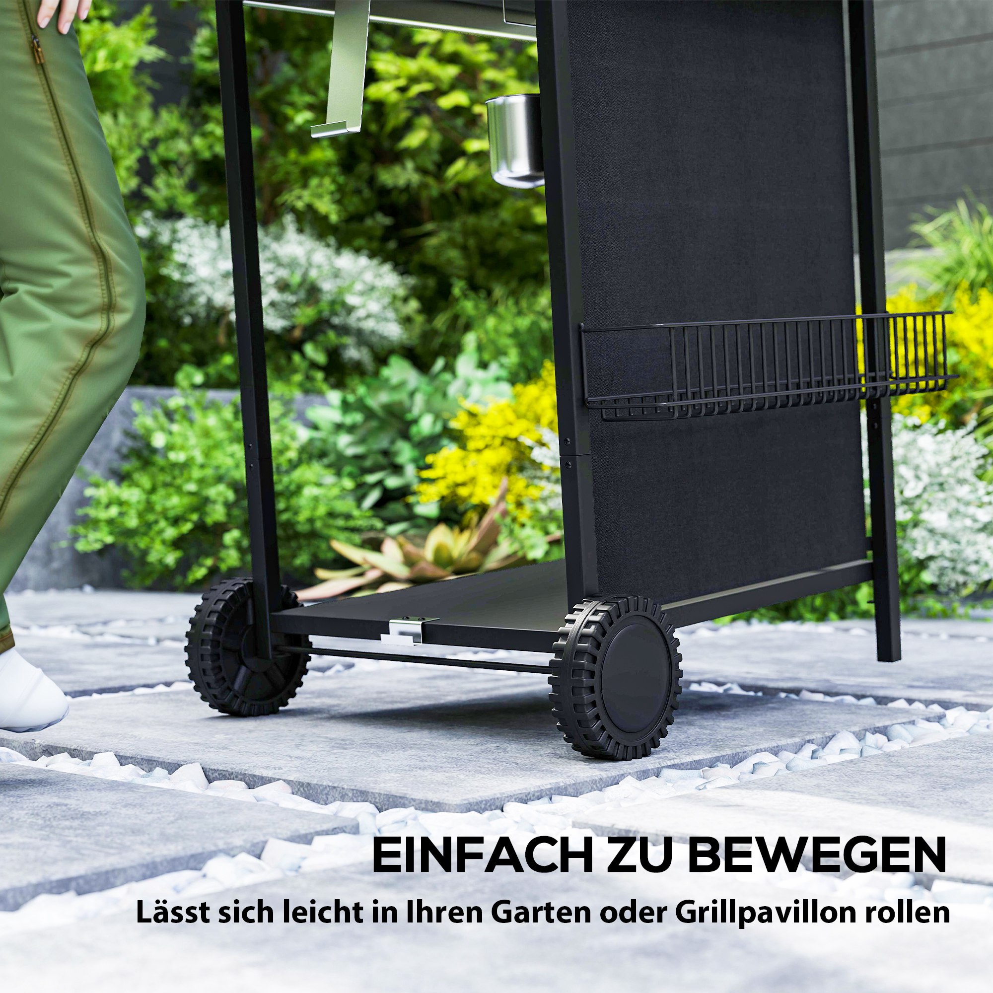 Gasgrill 7 KW Grillwagen inkl 3 Brenner Seitenkocher Rolle Deckel 107 x 54 x 96 cm Schwarz