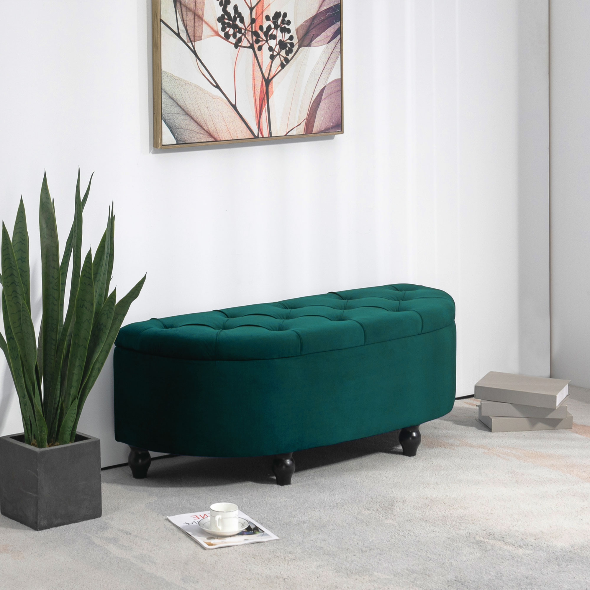 Hocker mit Stauraum, Sitztruhe, gepolstert, soft-close Deckel, Samtoptik, 118 x 45 x 45 cm, Dunkelgrau