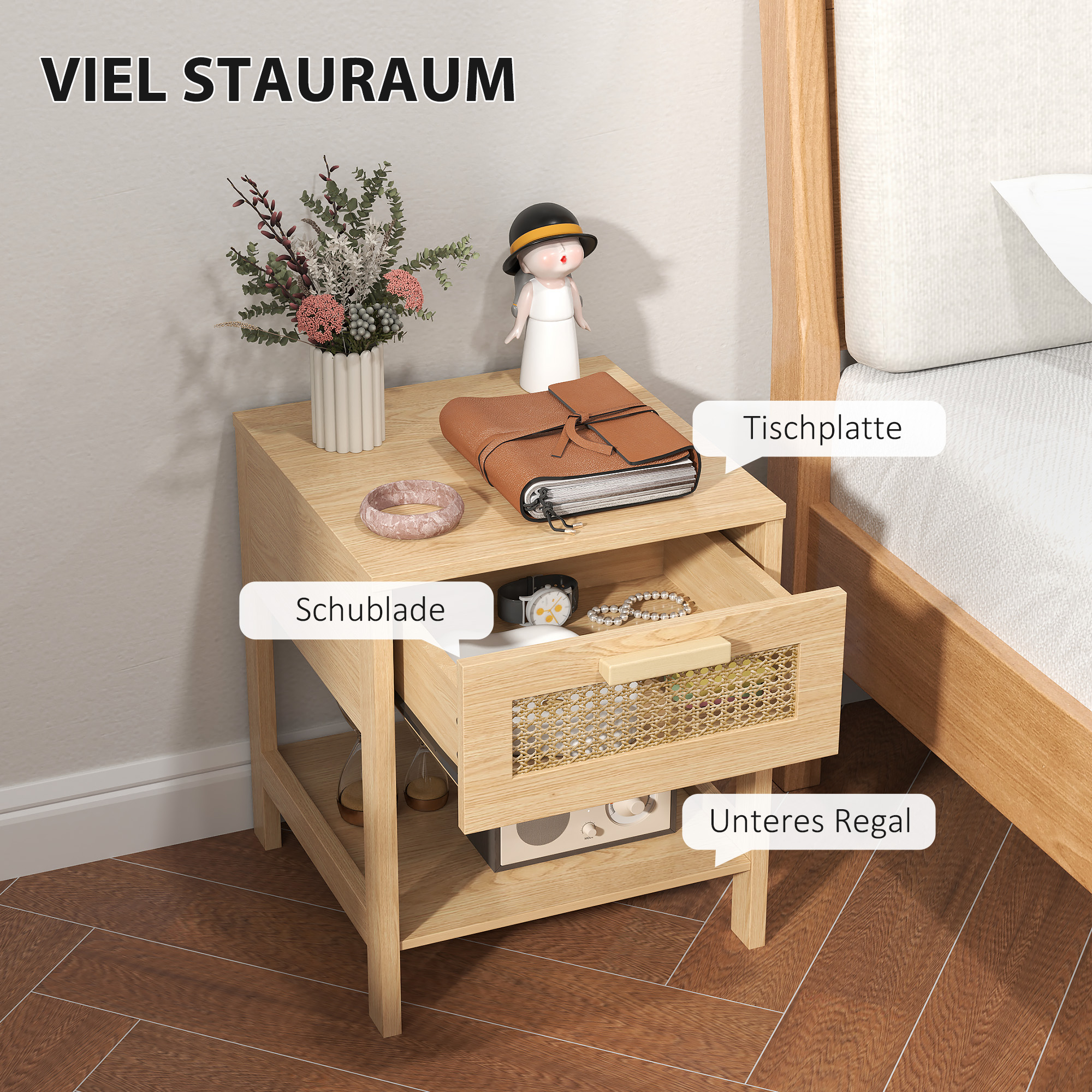 Nachttisch, Nachtschrank, Beistelltisch mit Schublade, MDF 40 x 40 x 48,4 cm