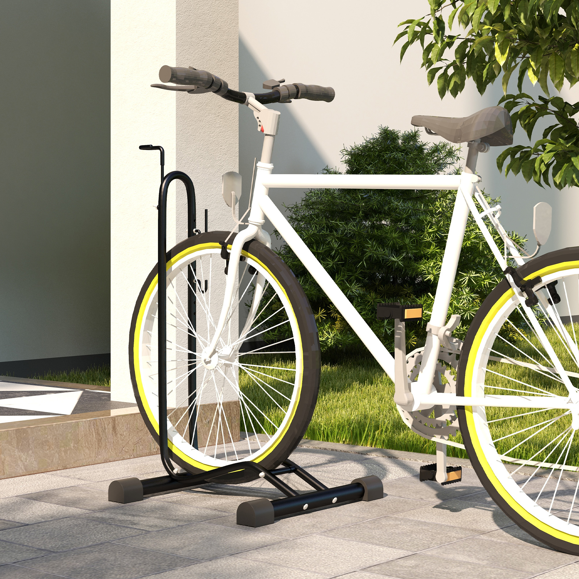 Fahrradständer, vertikal/horizontal, für 24-29", 700c, 41 x 41 x 76-121cm, Stahl, Schwarz