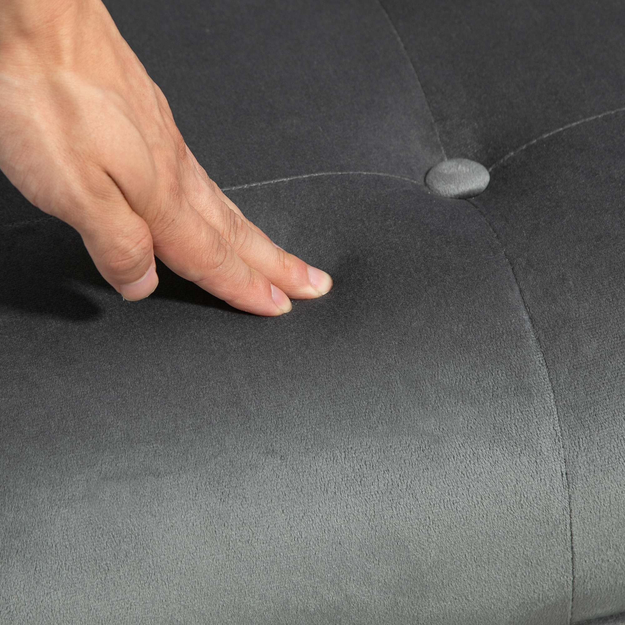 Akzentsessel mit Hocker, gepolstert, hohe Rückenlehne, Samtoptik, bis 150 kg, Dunkelgrau