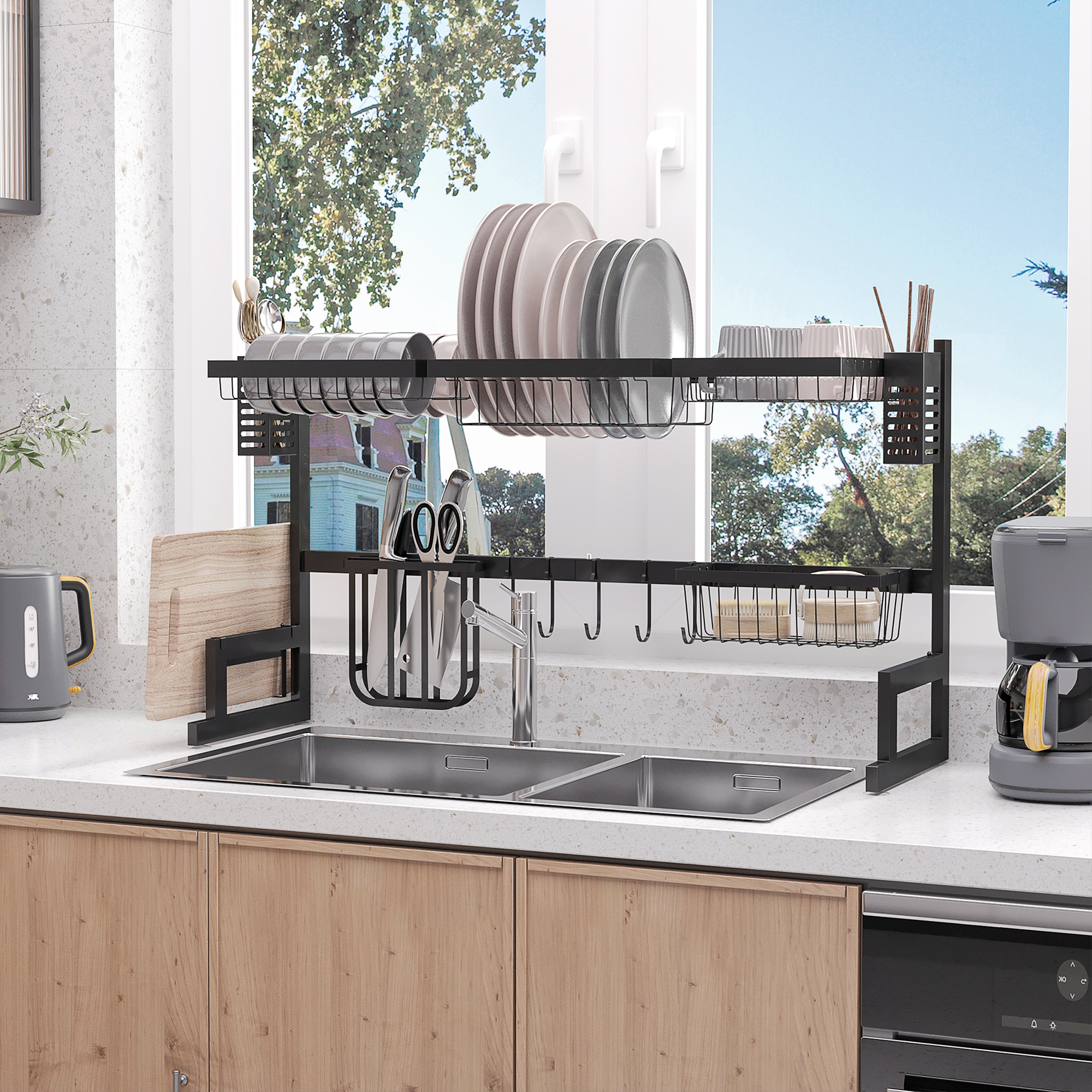 Geschirrkorb, Modularer Geschirrhalter aus Metall, bis zu 23 kg belastbar, Schwarz