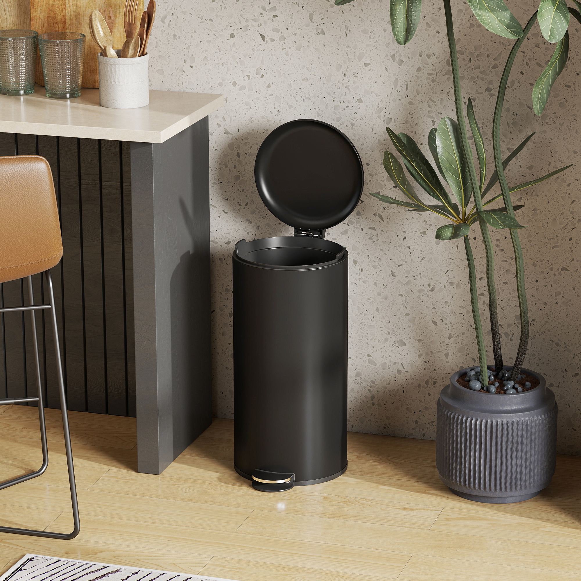 Mülleimer 30L Treteimer Abfalleimer mit Deckel Fußpedal Inneneimer, Soft-Close-Funktion 36 x 30 x 63,5 cm, Schwarz