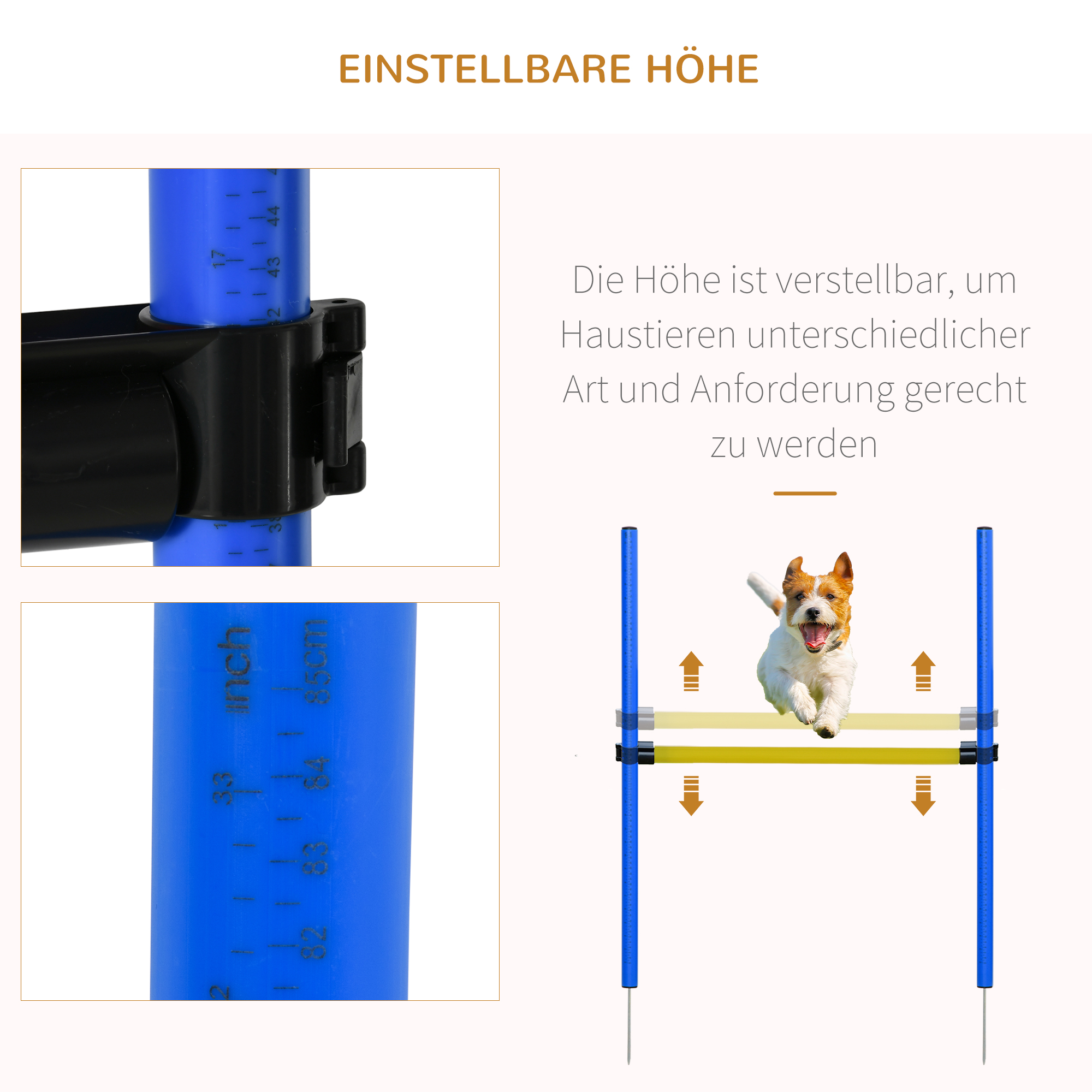 Agility Set Hunde, 4-teiliges Agility Ausrüstung mit Hundetunnel, Hürden, 8 Slalomstangen, Startfeld, Aufbewahrungstasche, Steckhürdenset für Hundetraining, Trainingsset für Hunde Gelb+Blau