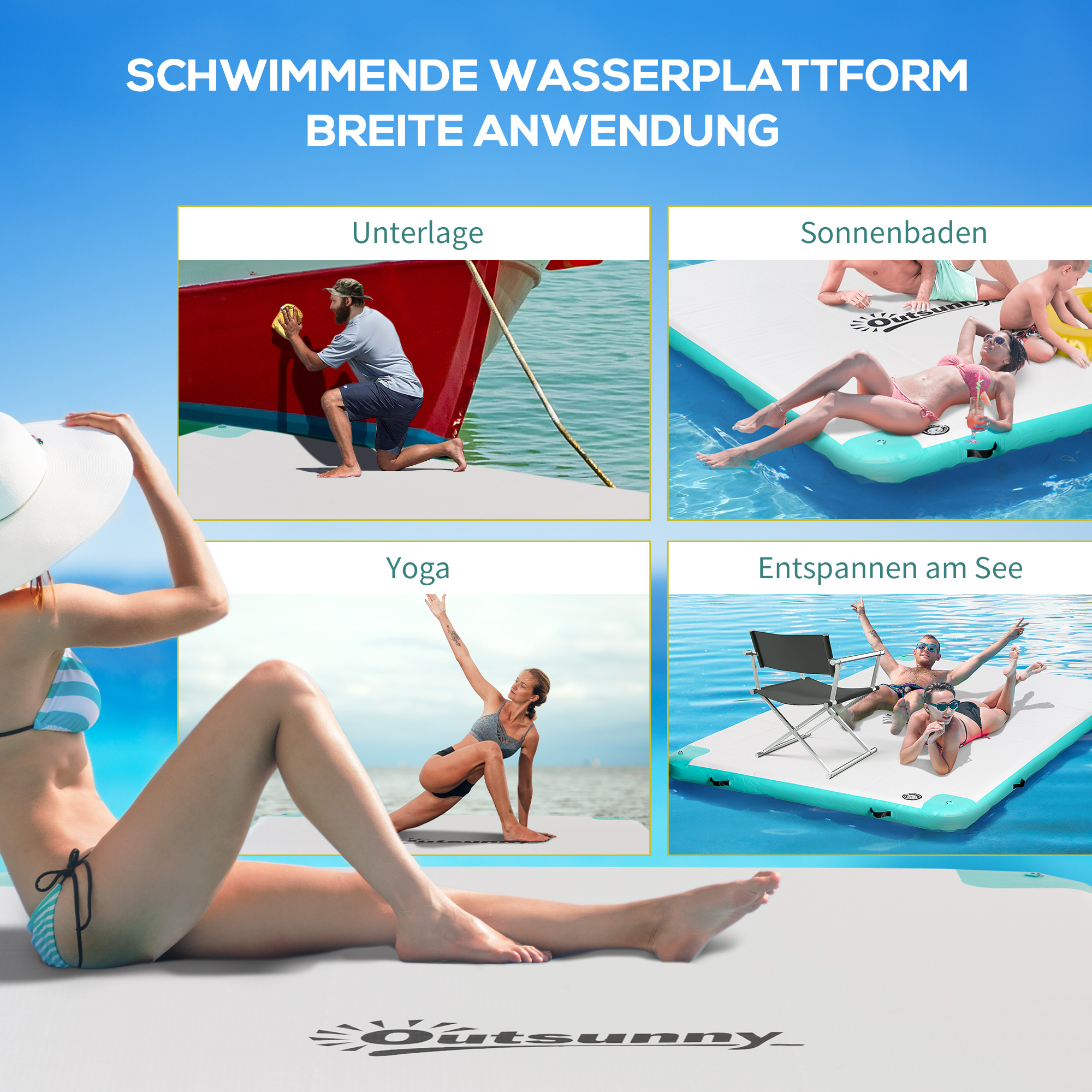 Luftmatratze Pool Klappbar Badeinsel Aufblasbare Wasserhängematte Rutschfest Wasser Matratze Pool Spielzeug für Erwachsene Schwimminsel für Pool See 304 x 204 x 15 cm