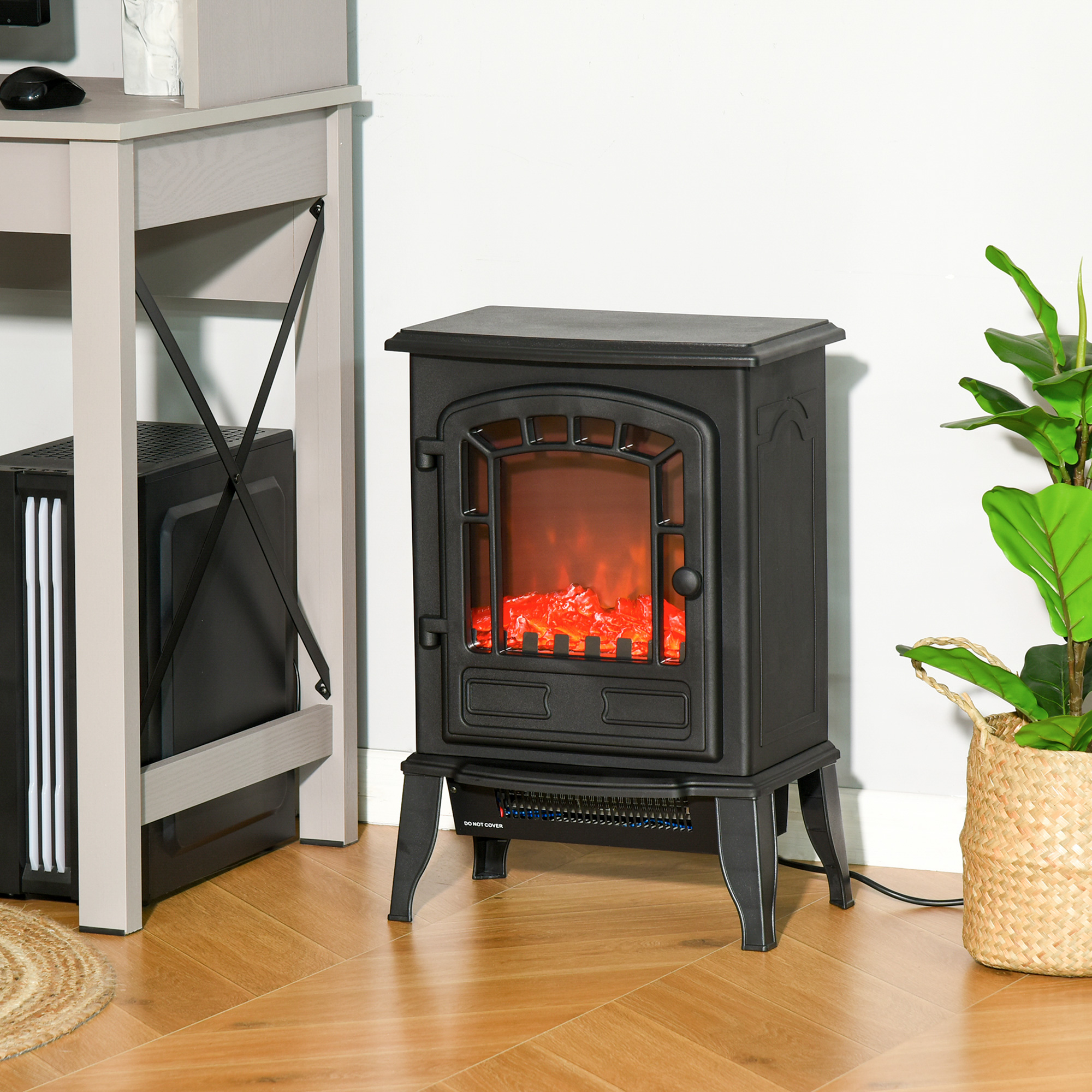 Elektrischer Bodenkamin, 2 Heizstufen, realistischer Flammeneffekt, vielseitig