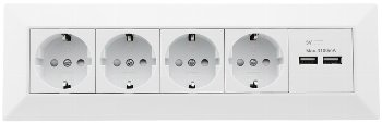 4-fach Steckdosenblock + 2x USB, weiß / 250V~/ 16A, Aufbaumontage, USB 3,1A
