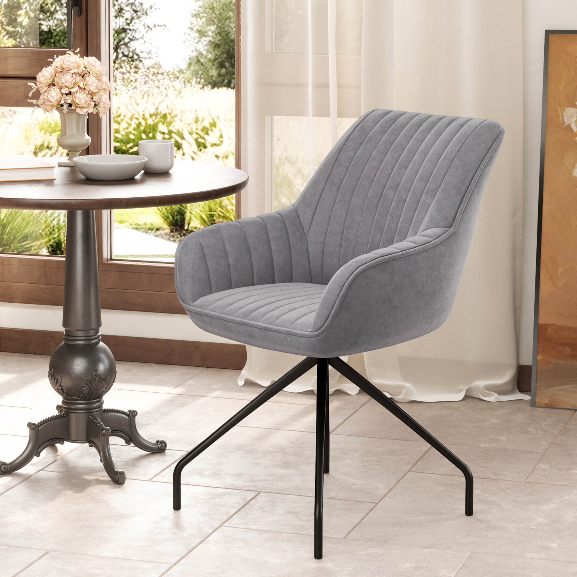 Drehbarer Armstuhl, Moderner Akzentsessel mit Metallbeinen für Wohnzimmer, Schlafzimmer, Büro, Grau
