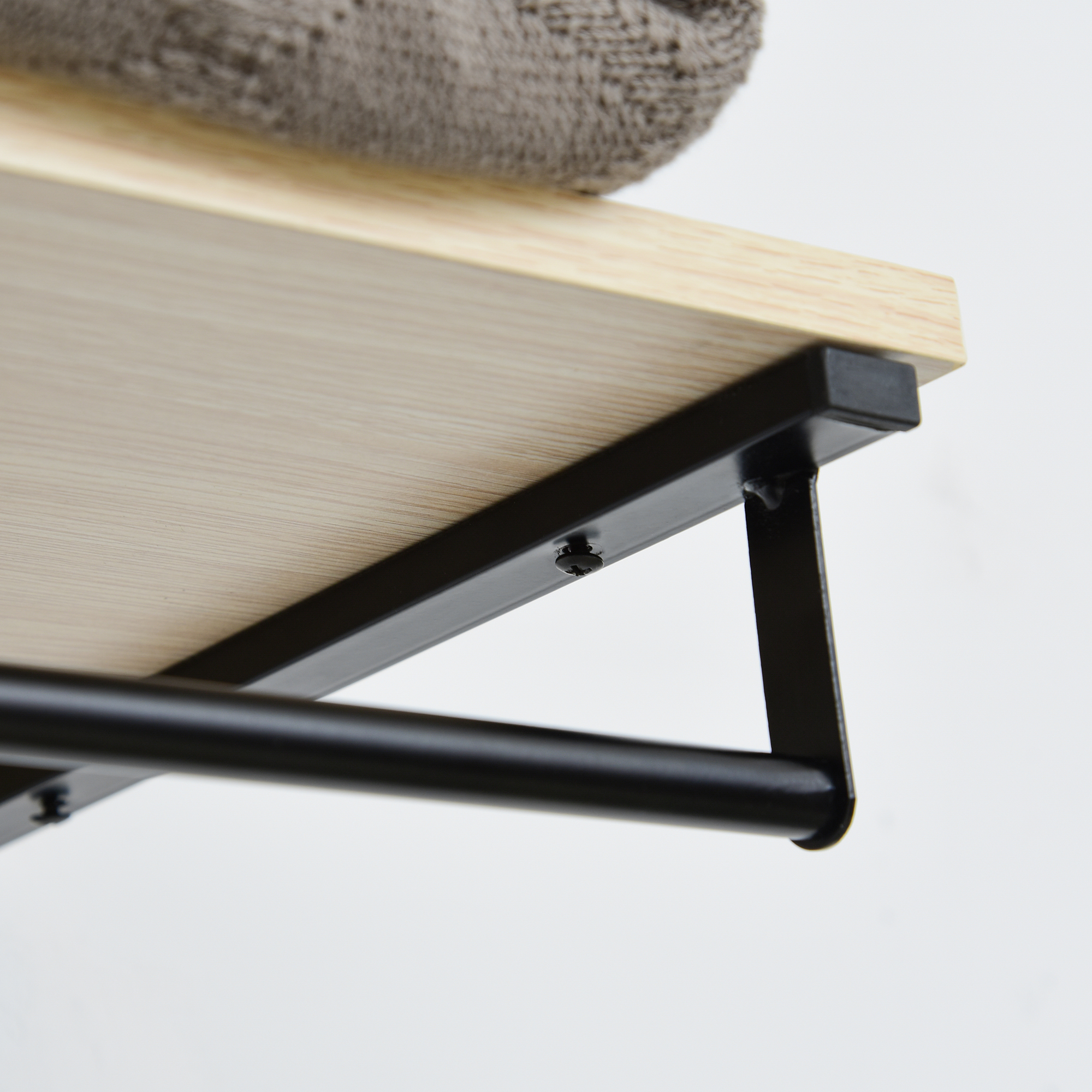 2-in-1 Garderobenset Flurgaderobe mit Sitzbank Wandgarderobe für Eingangsbereich, 6 Haken, Natur+Schwarz, 75 x 30 x 45 cm(Sitzbank)