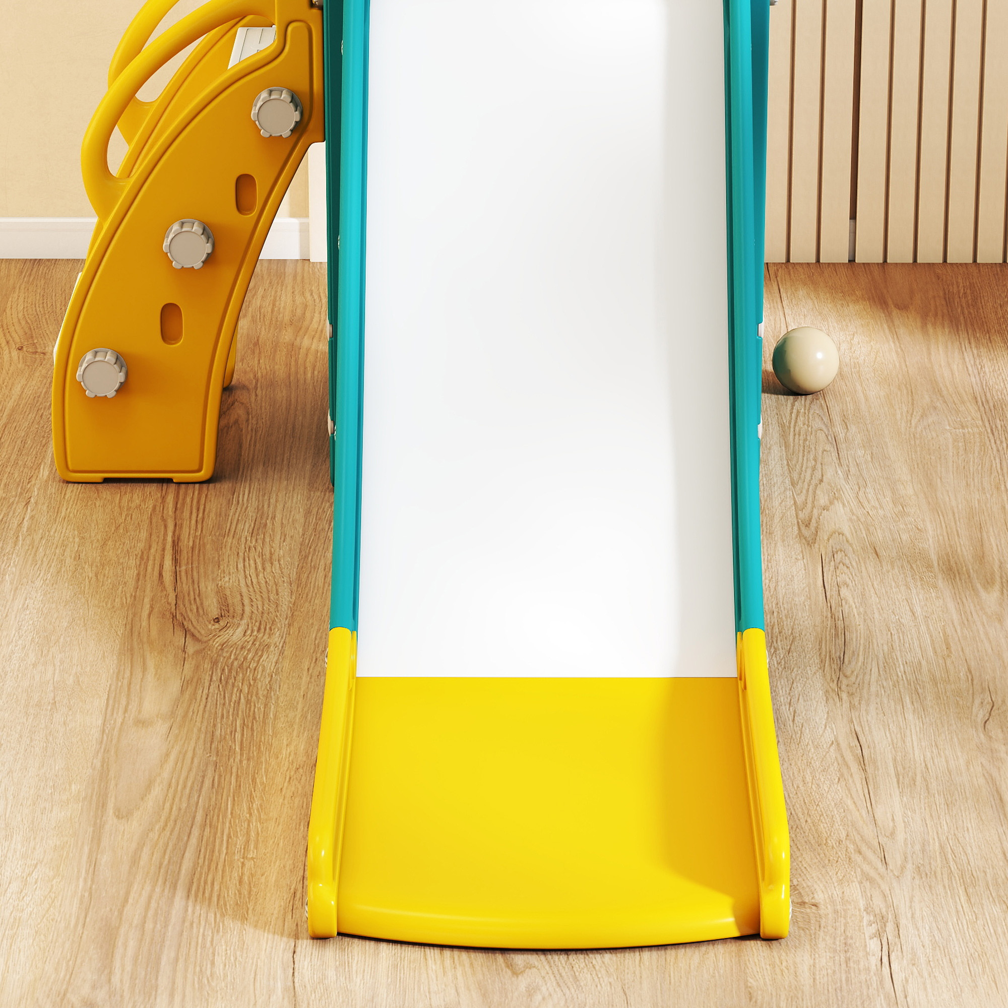 5-in-1 Kinderrutschenset, Teleskop, Basketballkorb, Kunststoff, Gelb+Grün