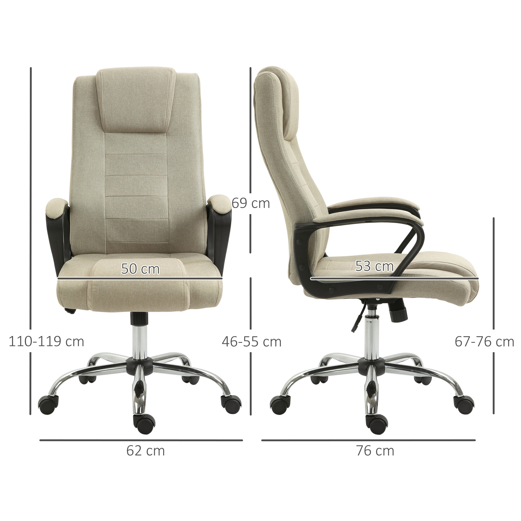 Bürostuhl in Leinenoptik, höhenverstellbar, Wippfunktion, 5 Rollen, Beige