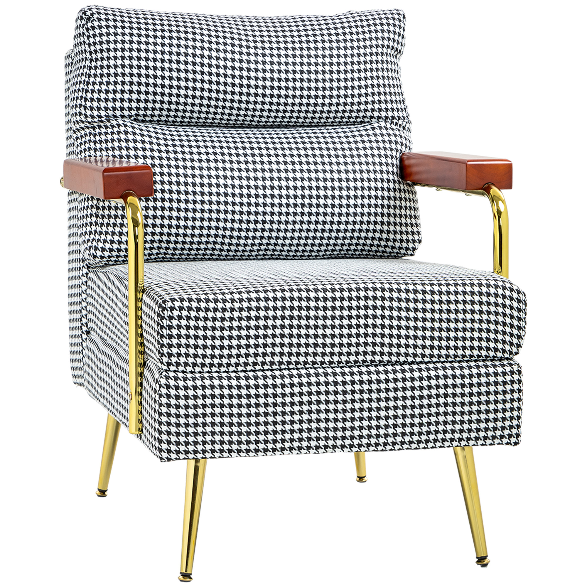 Sessel im Retrodesign, Akzentsessel, Hahnentrittmuster, Holzemelente, Federkern, Schwarz + Weiß