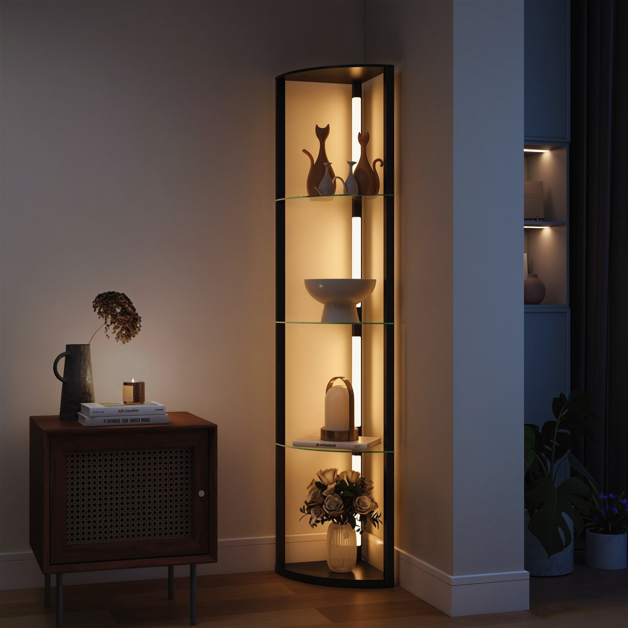 LED Stehlampe mit Glasregal Stehleuchte mit 3 Helligkeitsstufen Fußschalter für Wohnzimmer Schlafzimmer Schwarz