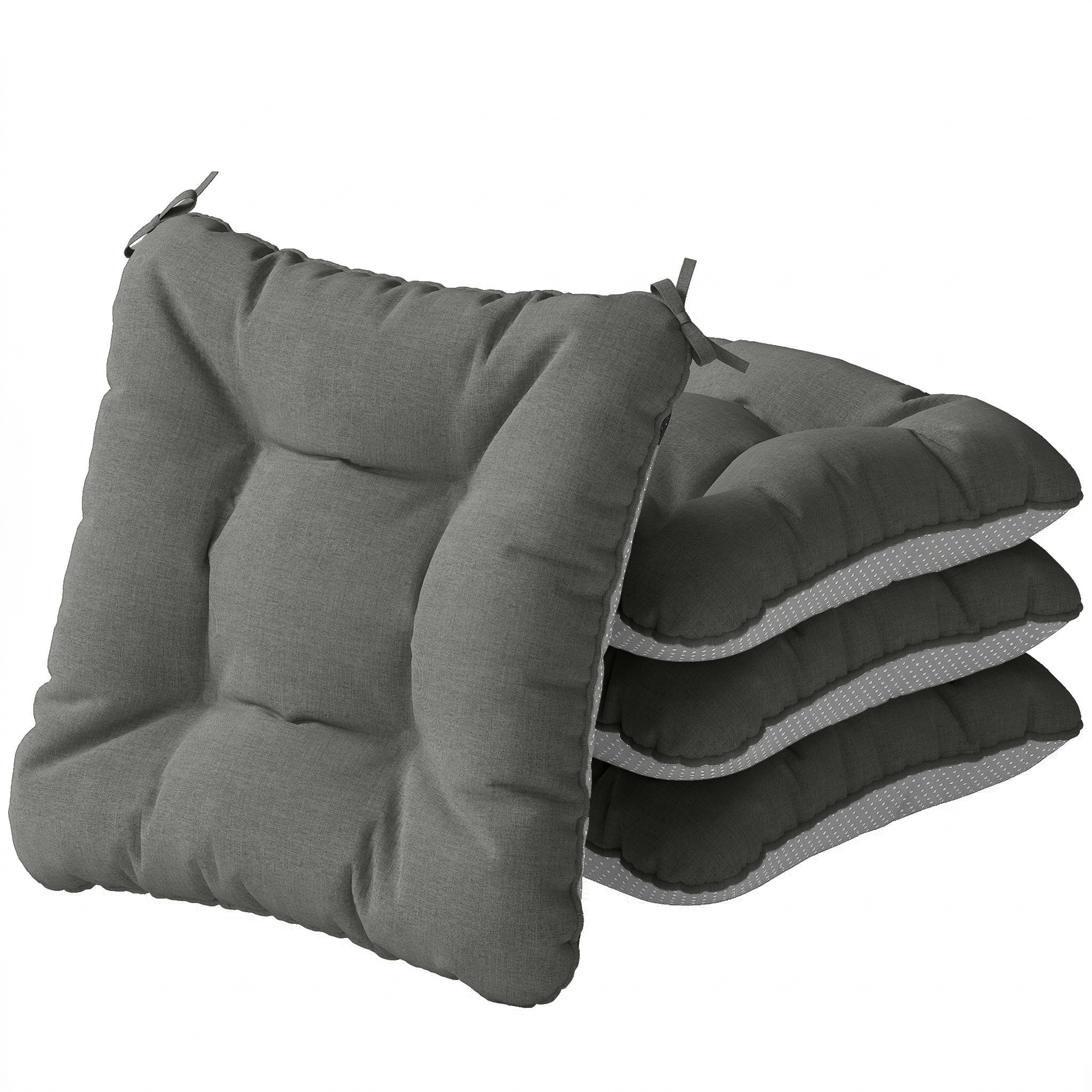 4er Set Sitzkissen 39,5 x 39,5 x 10 cm Stuhlkissen mit Bändern, rutschfeste Outdoor Indoor Sitzauflage