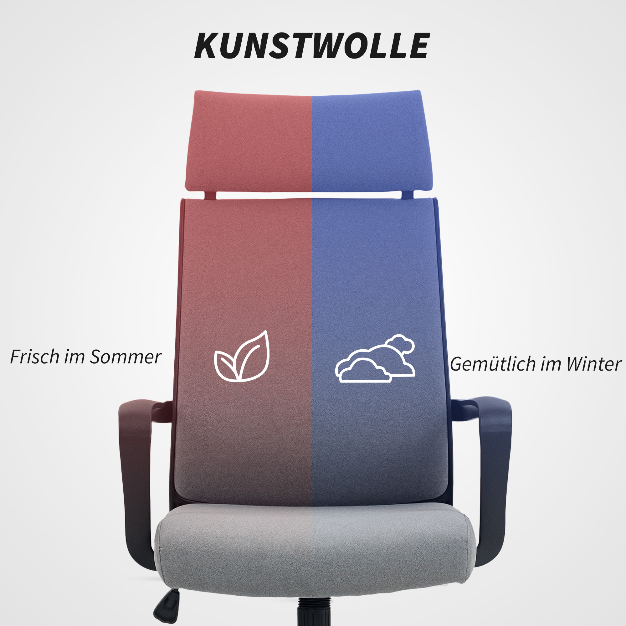 Bürostuhl mit weicher Rückenlehne, Räder, Armlehnen, höhenverstellbarer Schreibtischstuhl, Kunstwolle, Grau