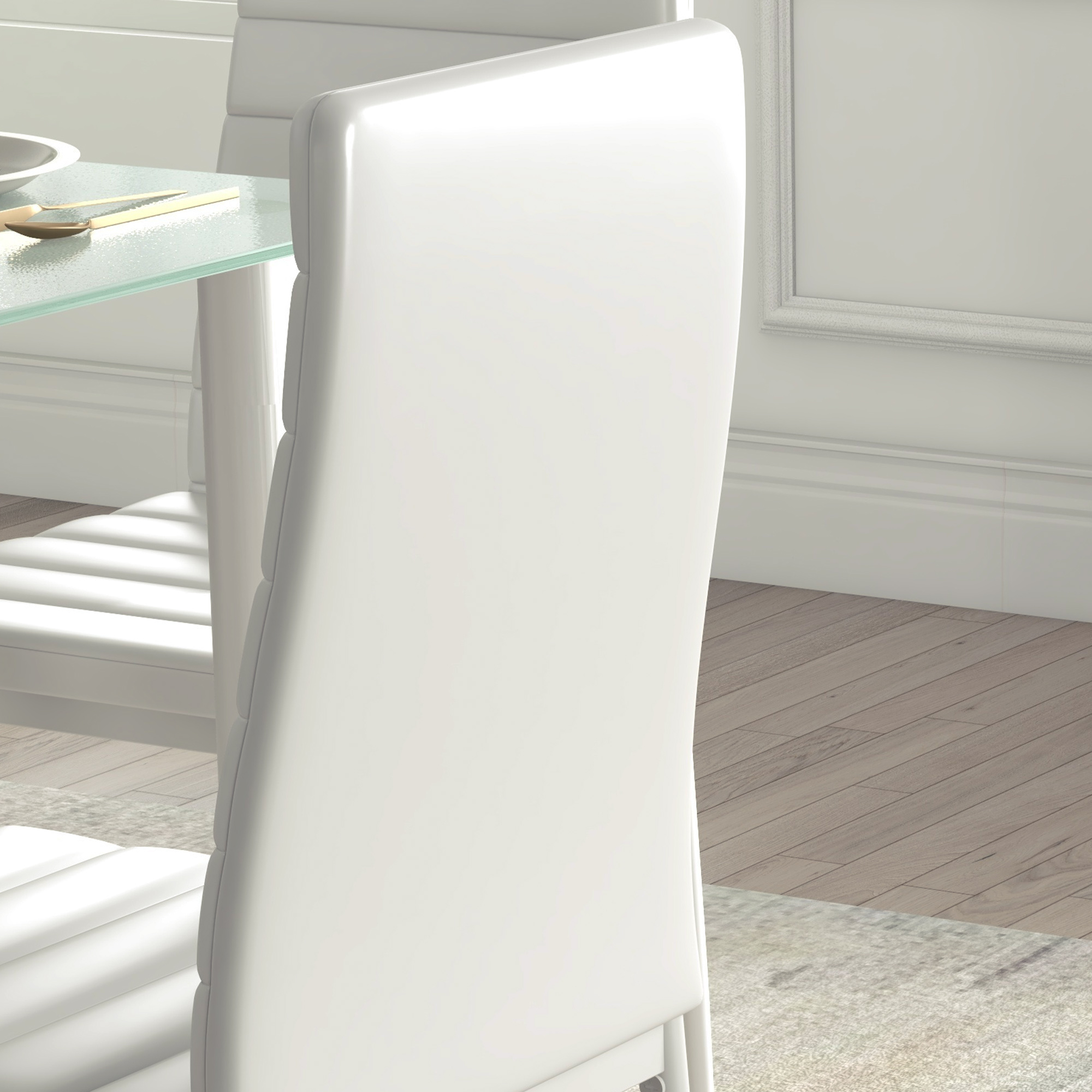 5-tlg, Essgruppe Sitzgruppe Esstisch mit 4 Stühlen, modernes Design, Glastisch, Weiß