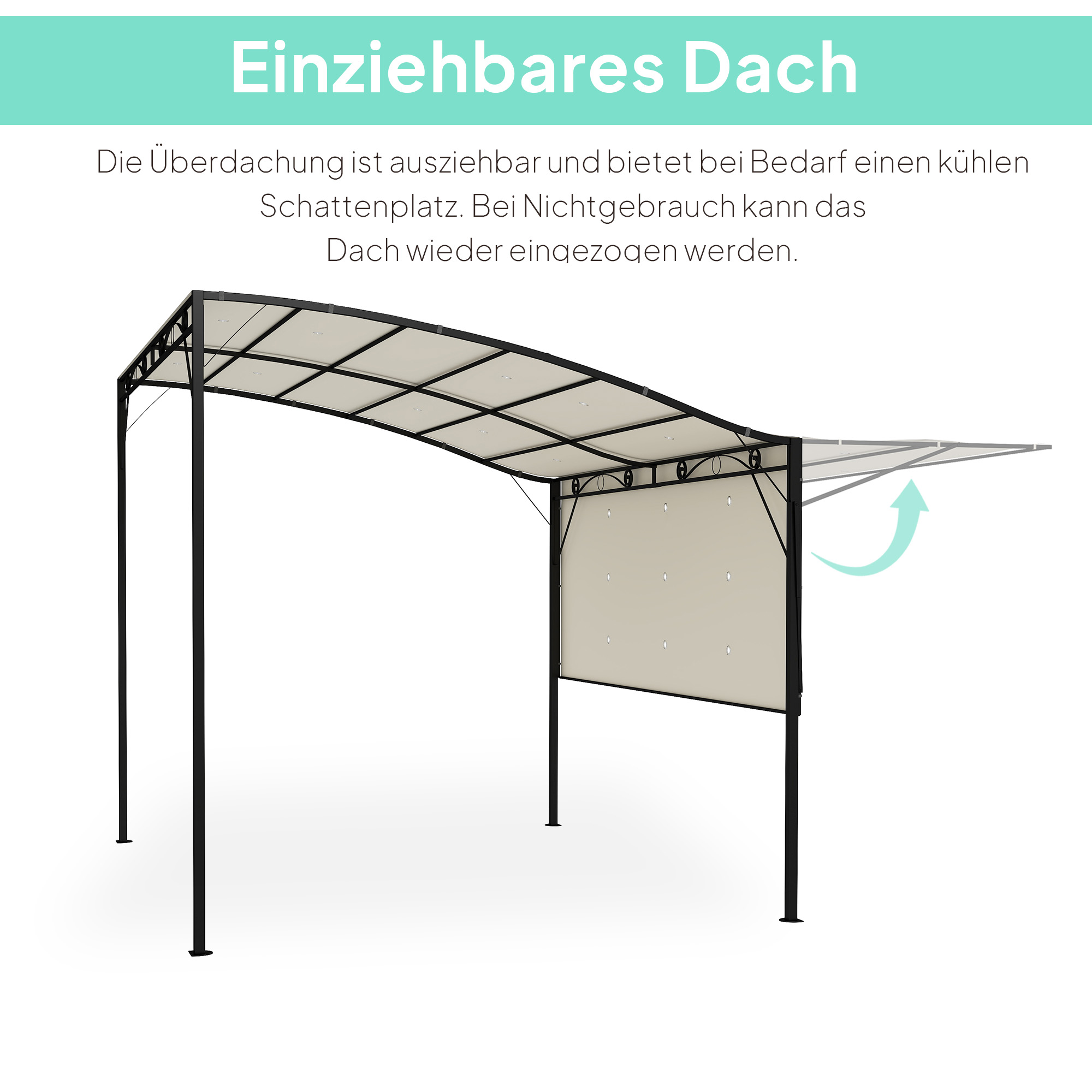 Pavillon mit klappbarer Dacherweiterung wetterfest 3 x 2,5 m Cremeweiß