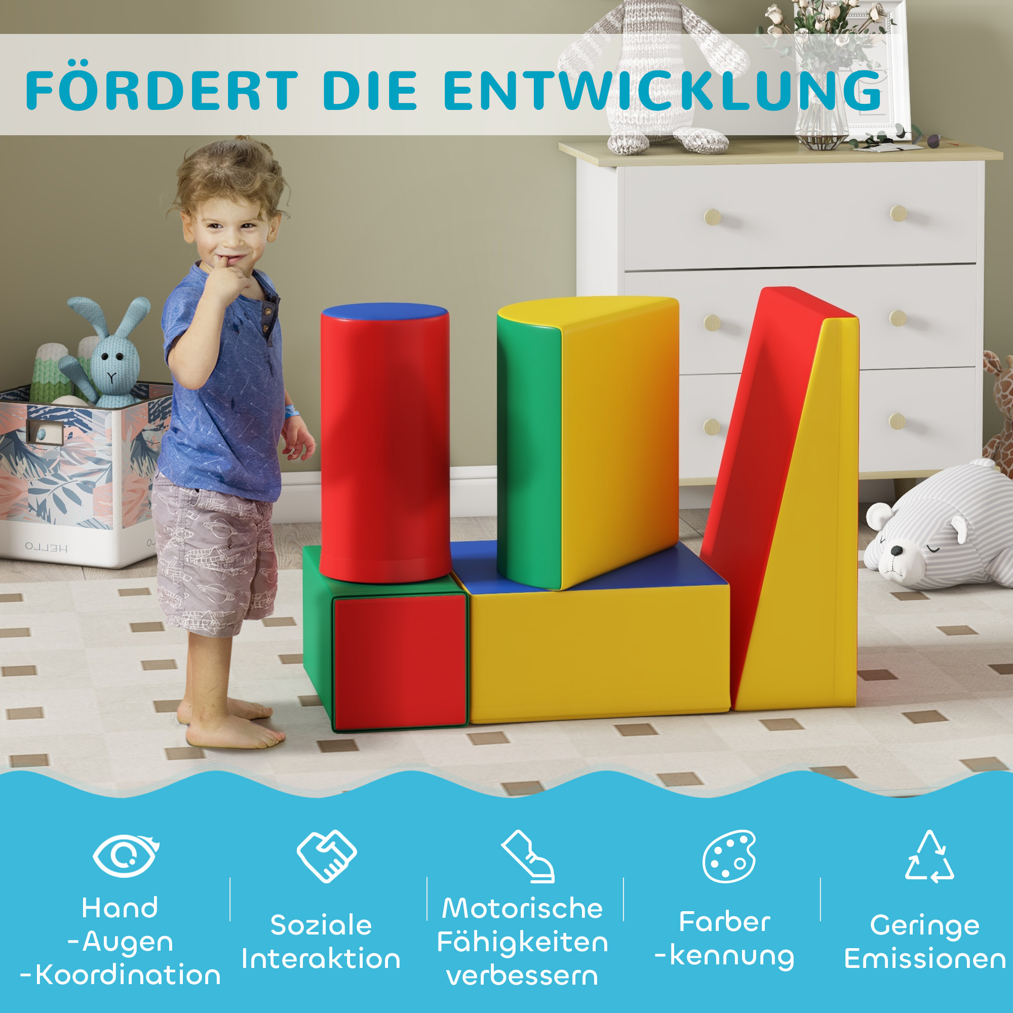 Softbausteine, Kletter- und Krabbelspielzeug, Kunstleder, EPE-Schaumstoff, Mehrfarbig, Verschiedene Formen