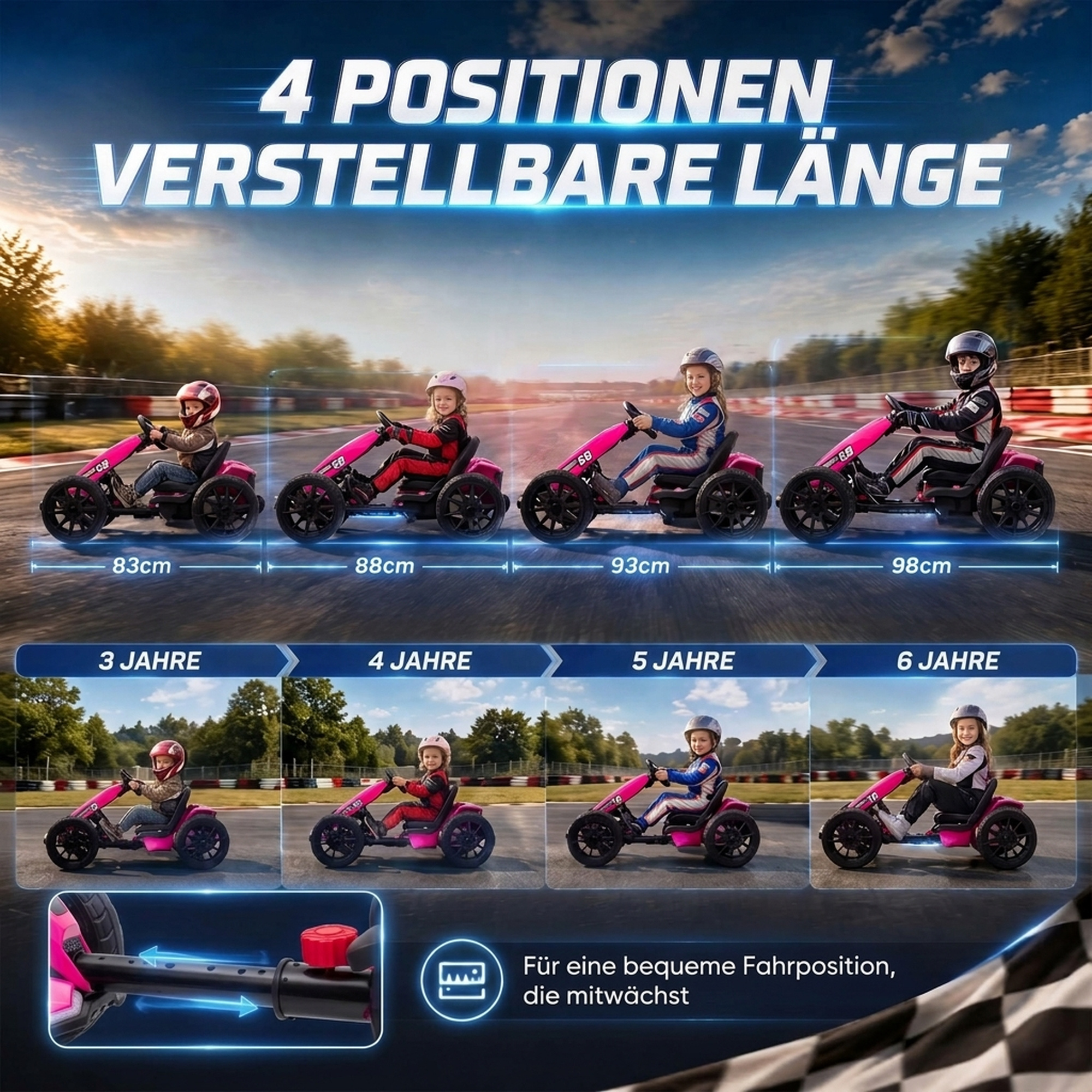 Elektro Go-Kart für Kinder 12V Gokart mit 2 Motoren, 4-fach verstellbarem Sitz Sanftanlauf EVA-Räder LED-Scheinwerfer