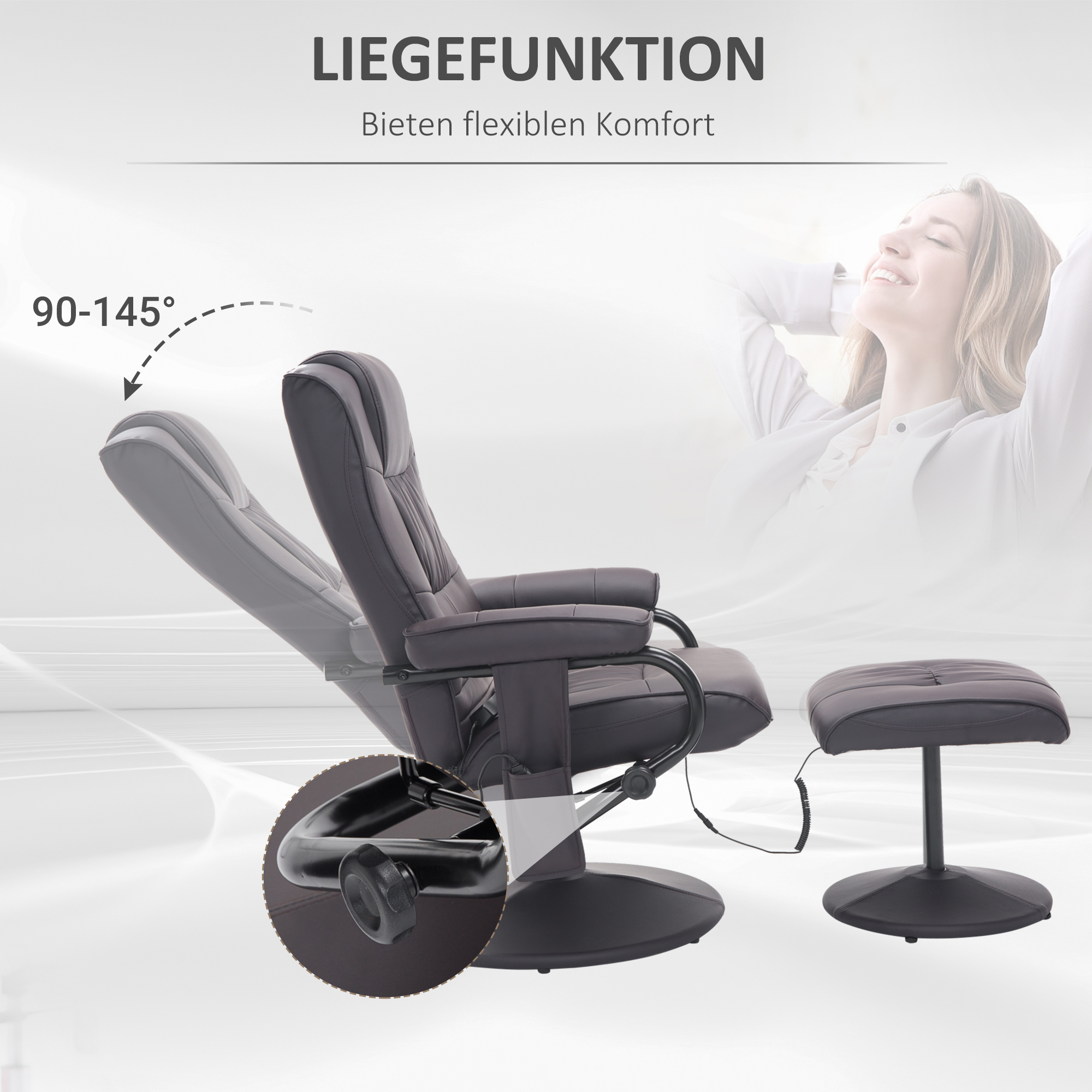 Massagesessel Relaxsessel, inkl, Fußhocker, 10 Vibrationspunkte, 1 Fernbedienung; 77 cm x 84 cm x 95 cm, Braun