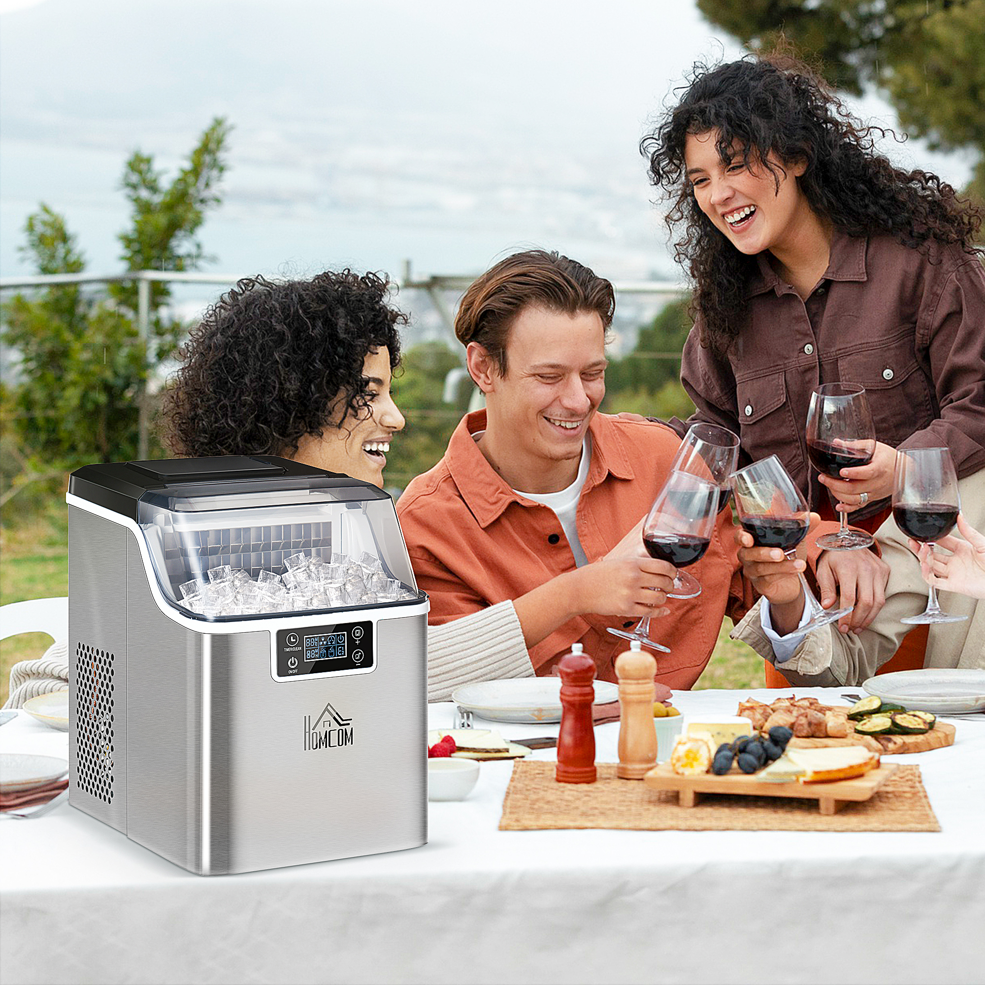 Eiswürfelmaschine Eiswürfelspender Ice-Maker 20kg/24h 2,3L Eiswürfelbereiter mit 3,2 L Wassertank, Silber