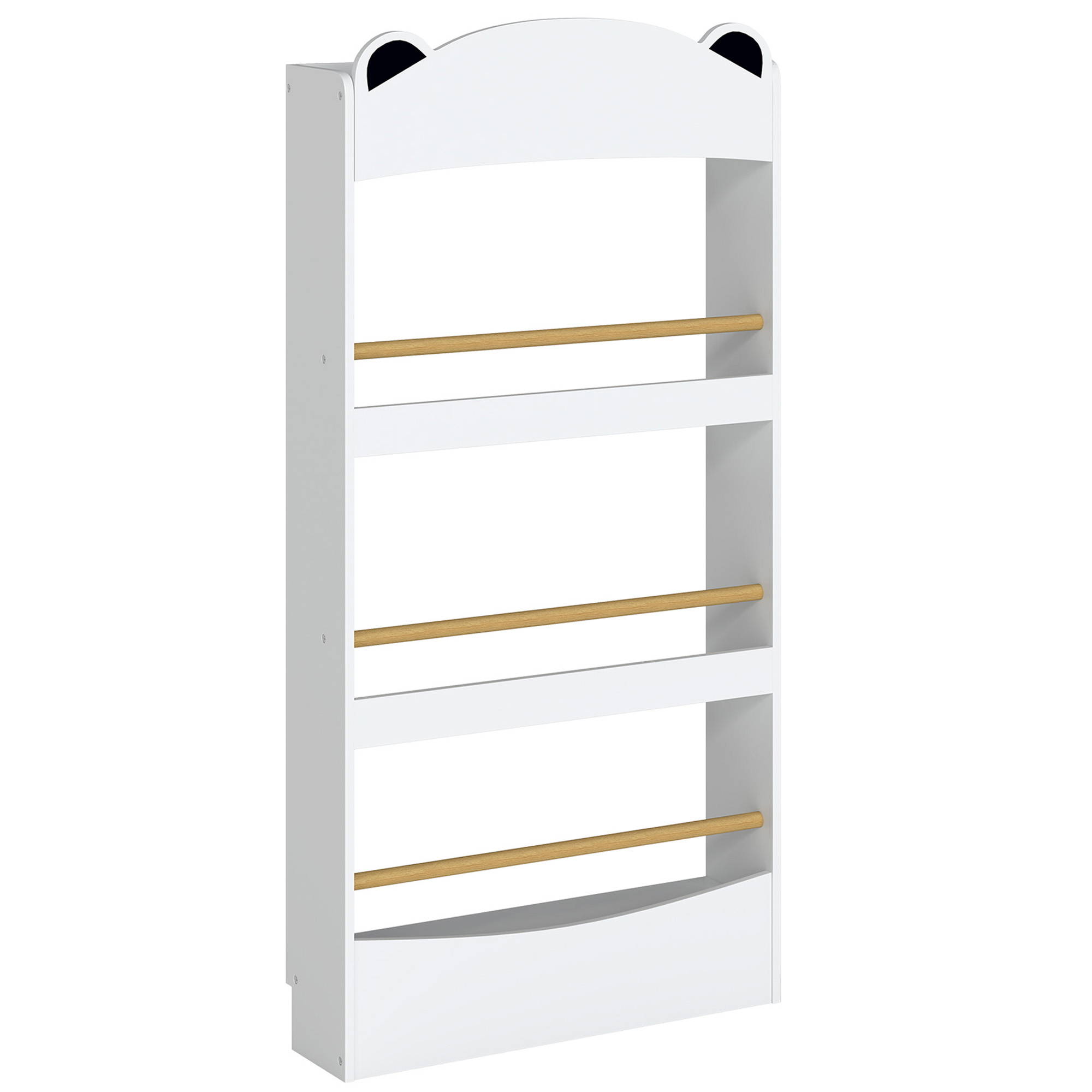 Bücherregal Kinder, Wandmontiert Kinderregal mit 4 Ebenen, Wandregal mit bärenförmige Design, 50 x 15 x 97 cm Weiß