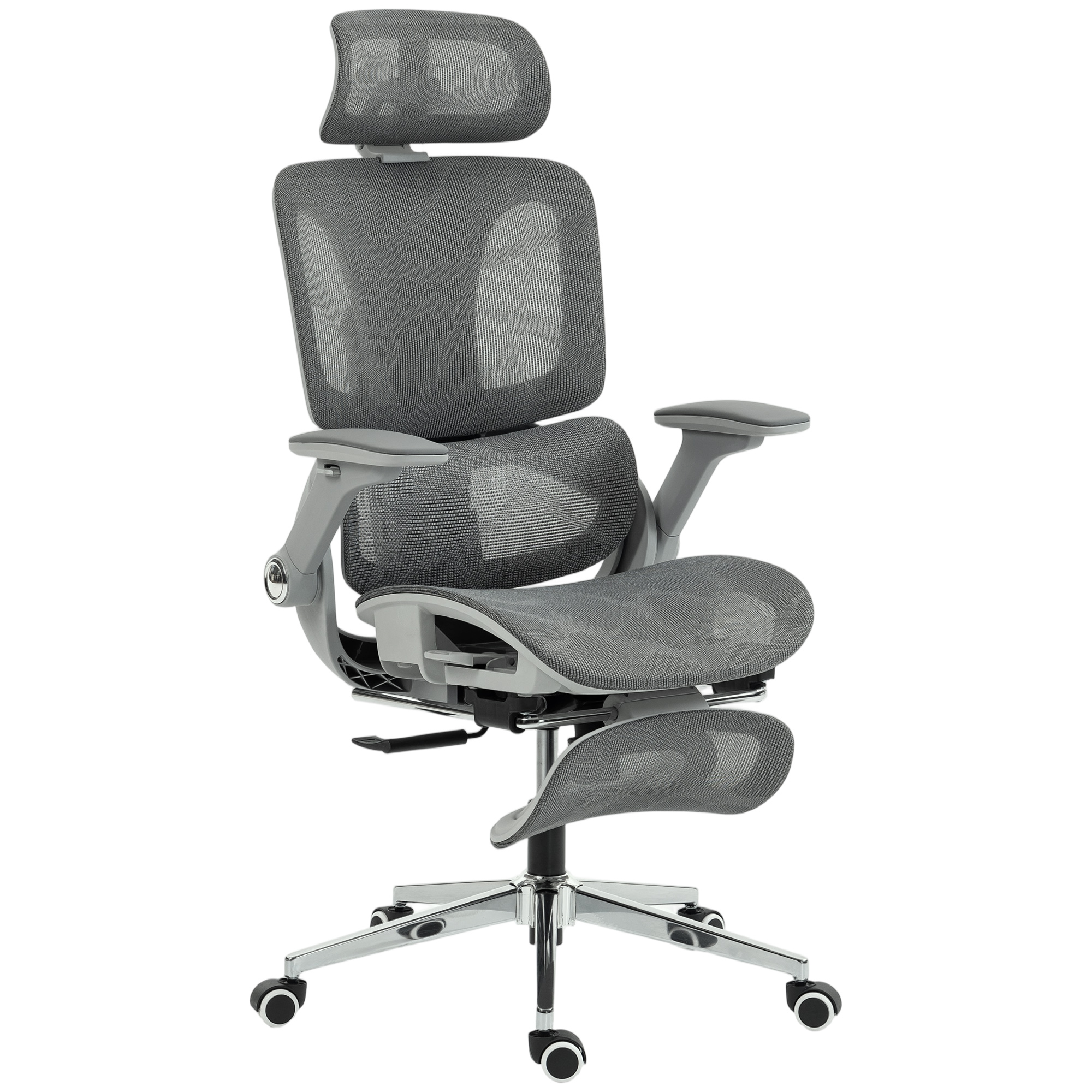 Ergonomischer Bürostuhl, Mesh-Computersessel mit separatem Rücken, Lendenstütze, 4D klappbare Armlehnen, Grau