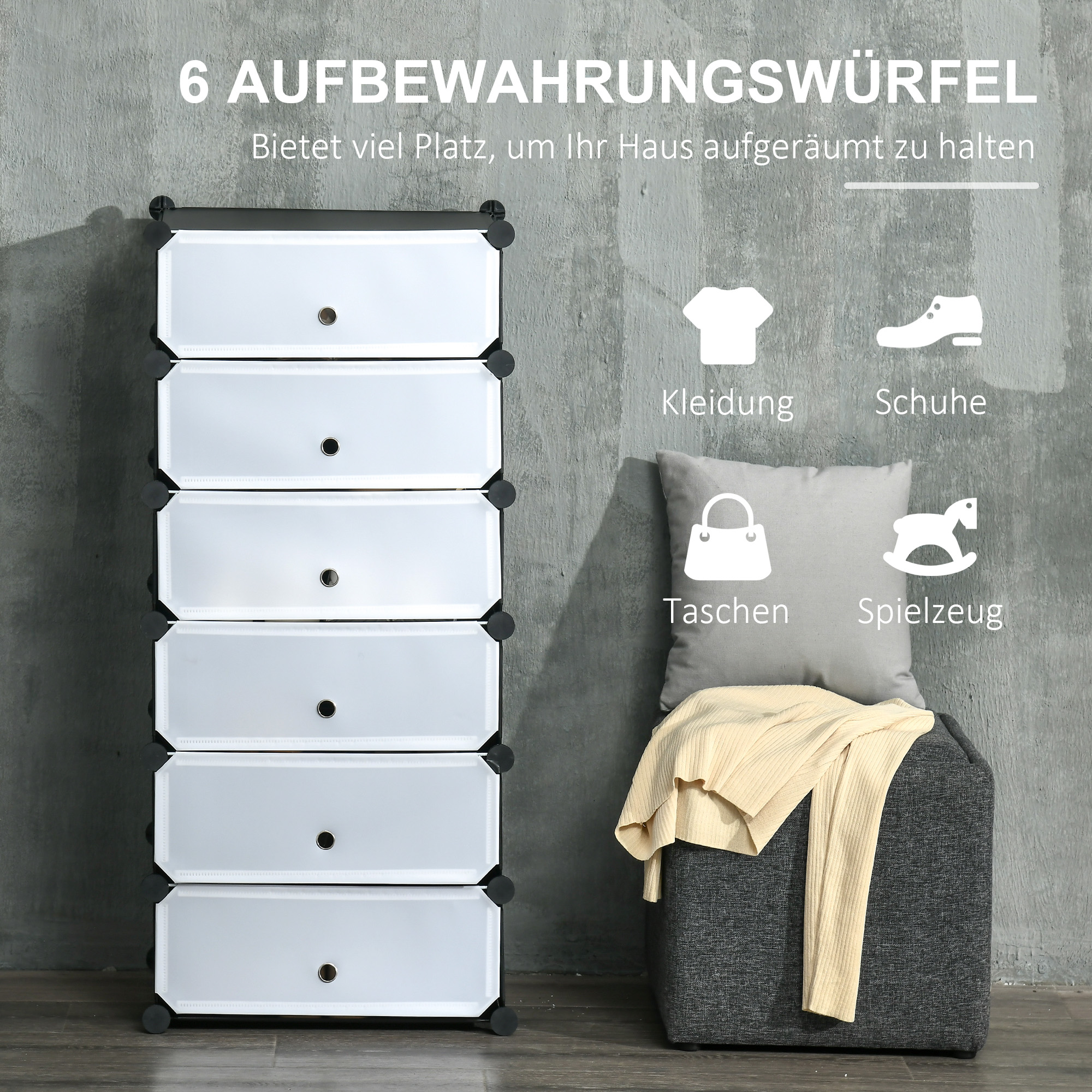 Modulares Regalsystem für 6 Paar Schuhe, 49 cm x 36,5 cm x 108 cm, Schwarz