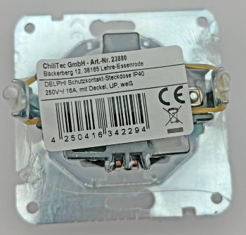 DELPHI Schutzkontakt-Steckdose IP40, 250V~/ 16A, mit Deckel, UP, weiß