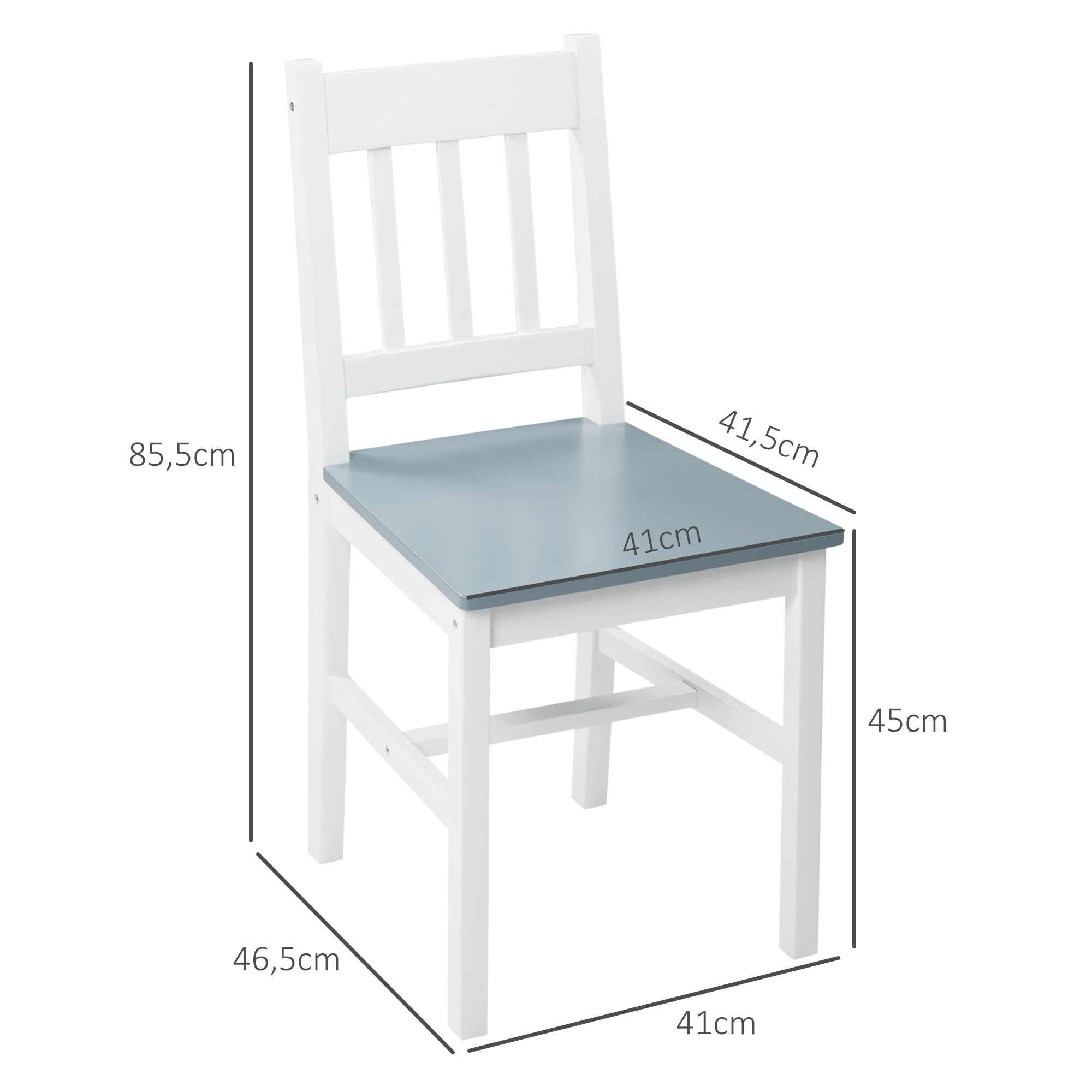2er-Set Esszimmerstühle Küchenstühle Stühle, Massivholz, 41 cm x 46,5 cm x 85,5 cm, Weiß