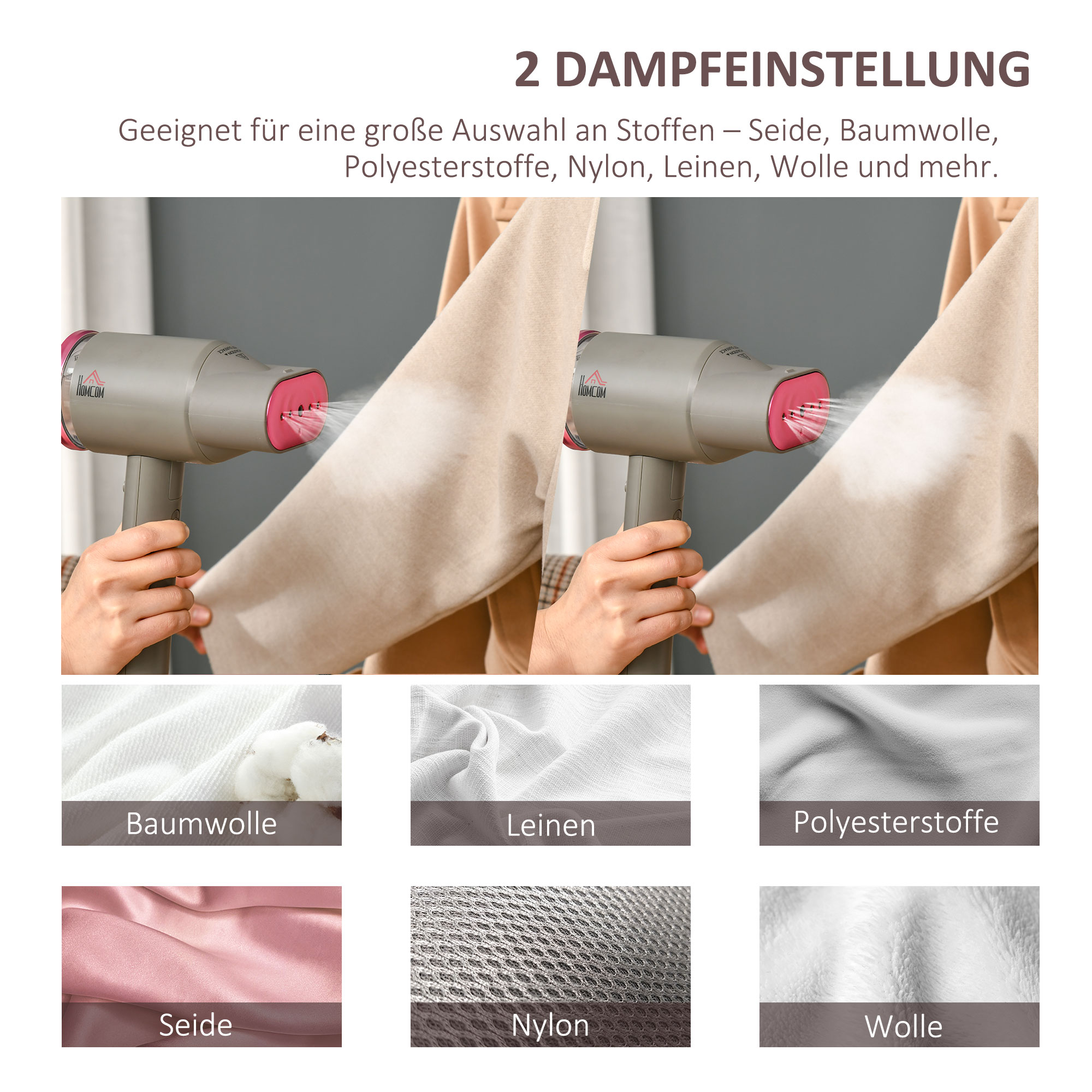 Dampfglätter Dampfbürste Steamer Reisebügeleisen faltbar Kleidung Hemden Dampfbügeleisen mit 160 ml Wassertank 1520 W schnelles Aufheizen Aluminium Kunststoff Grau+Rosa 27,5 x 18,2 x 9 cm
