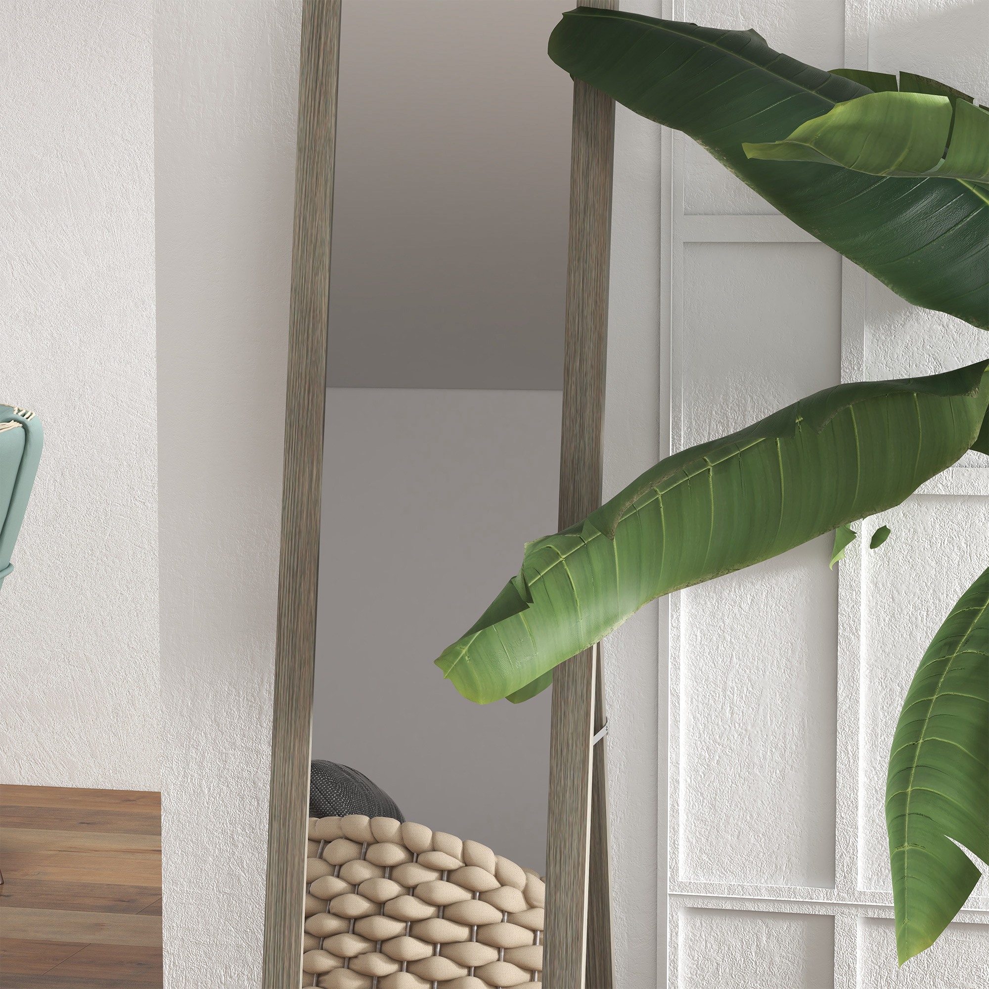 Ganzkörperspiegel, 37 x 157 cm, zum Aufhängen oder Aufstellen, Rechteckiger Spiegel für Wohnzimmer, Schlafzimmer, Grau