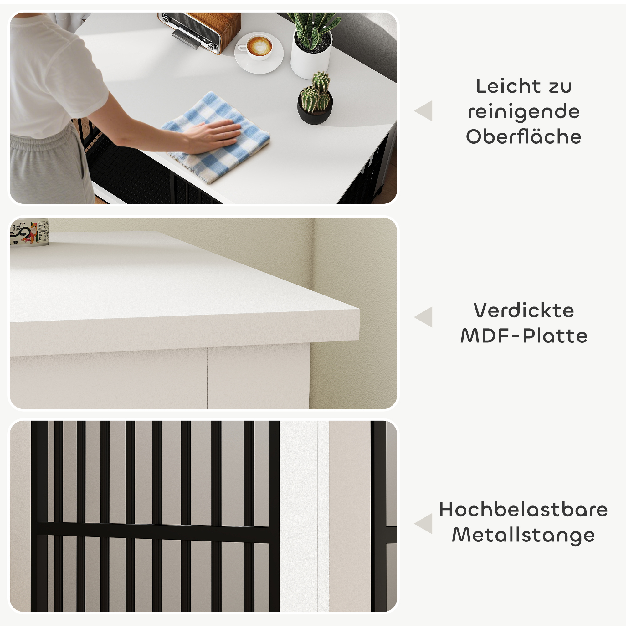 Große Hundebox, einfacher Zugang, verschließbar, drehbarer Schüsselhalter, für kleine und große Hunde, Weiß