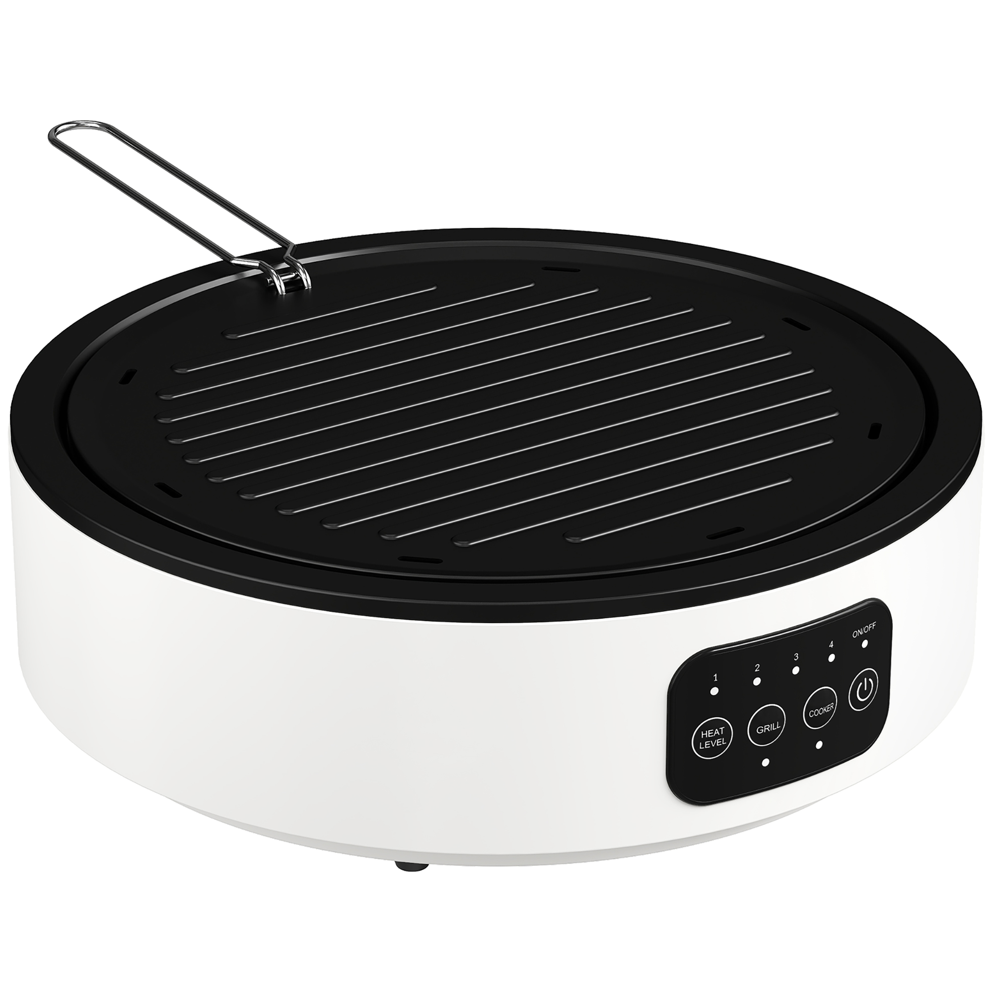 Dual-Keramikkochfeld, 2-in-1 Design, zum Kochen und Grillen, 2000W, 4 Hitzestufen, LED-Display, Fettfangschale, Weiß