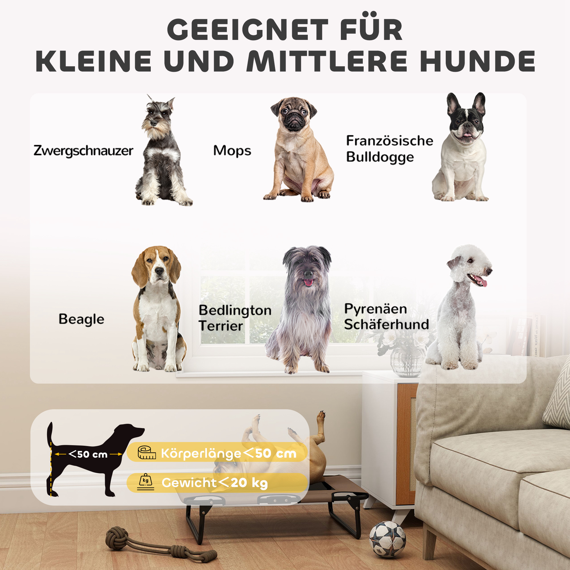 Erhöhtes Hundebett klappbar Haustierbett, Outdoor Hundeliege mit Netzdesign Kaffee Oxford 75 x 51 x 18 cm