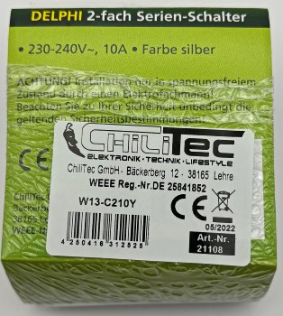 DELPHI Serien-Schalter 2-fach / 250V~/ 10A, inkl. Rahmen, UP, silber