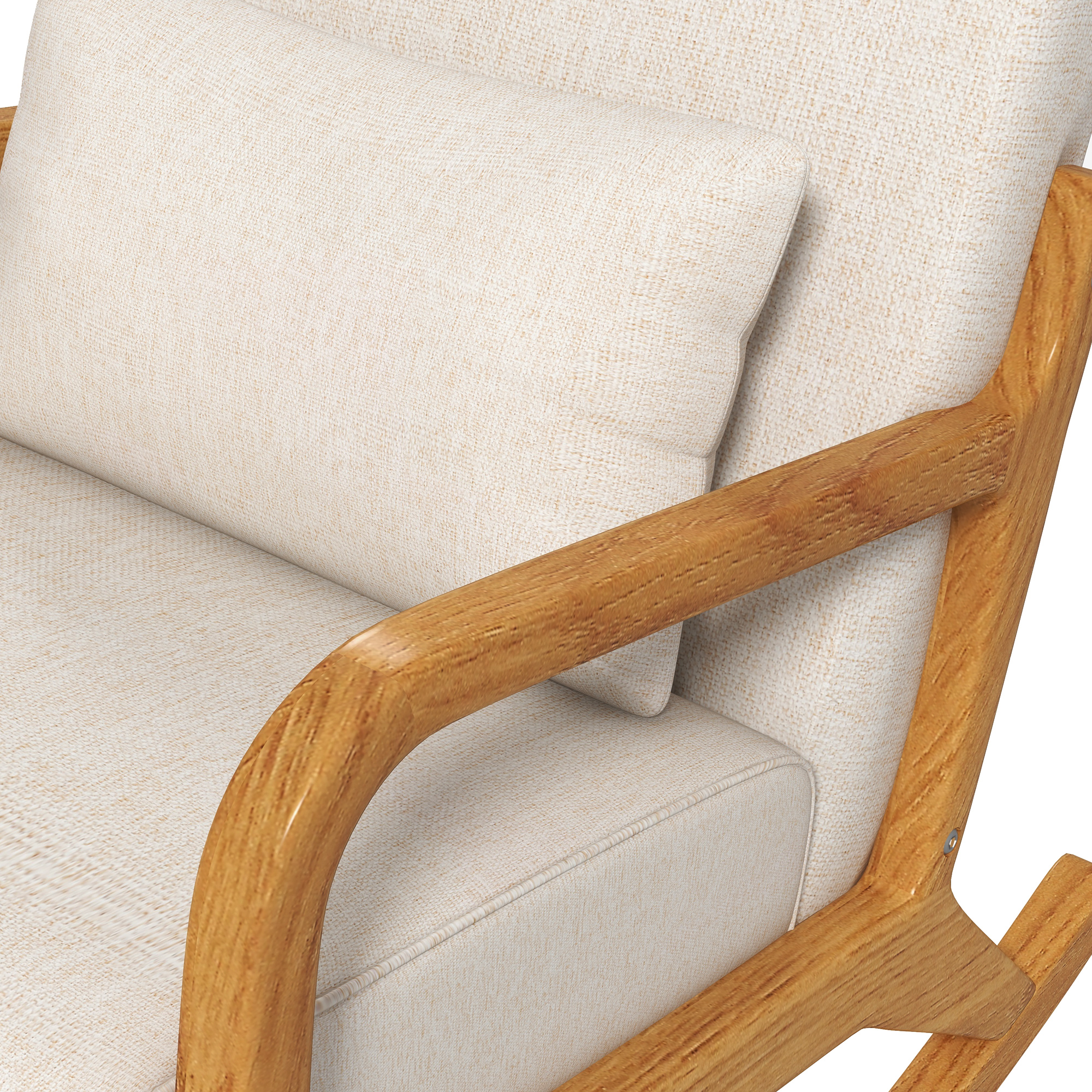Schaukelstuhl im Retrodesign, Gummibaumholz, 64,5 cm x 92 cm x 81, 5 cm, Beige + Braun