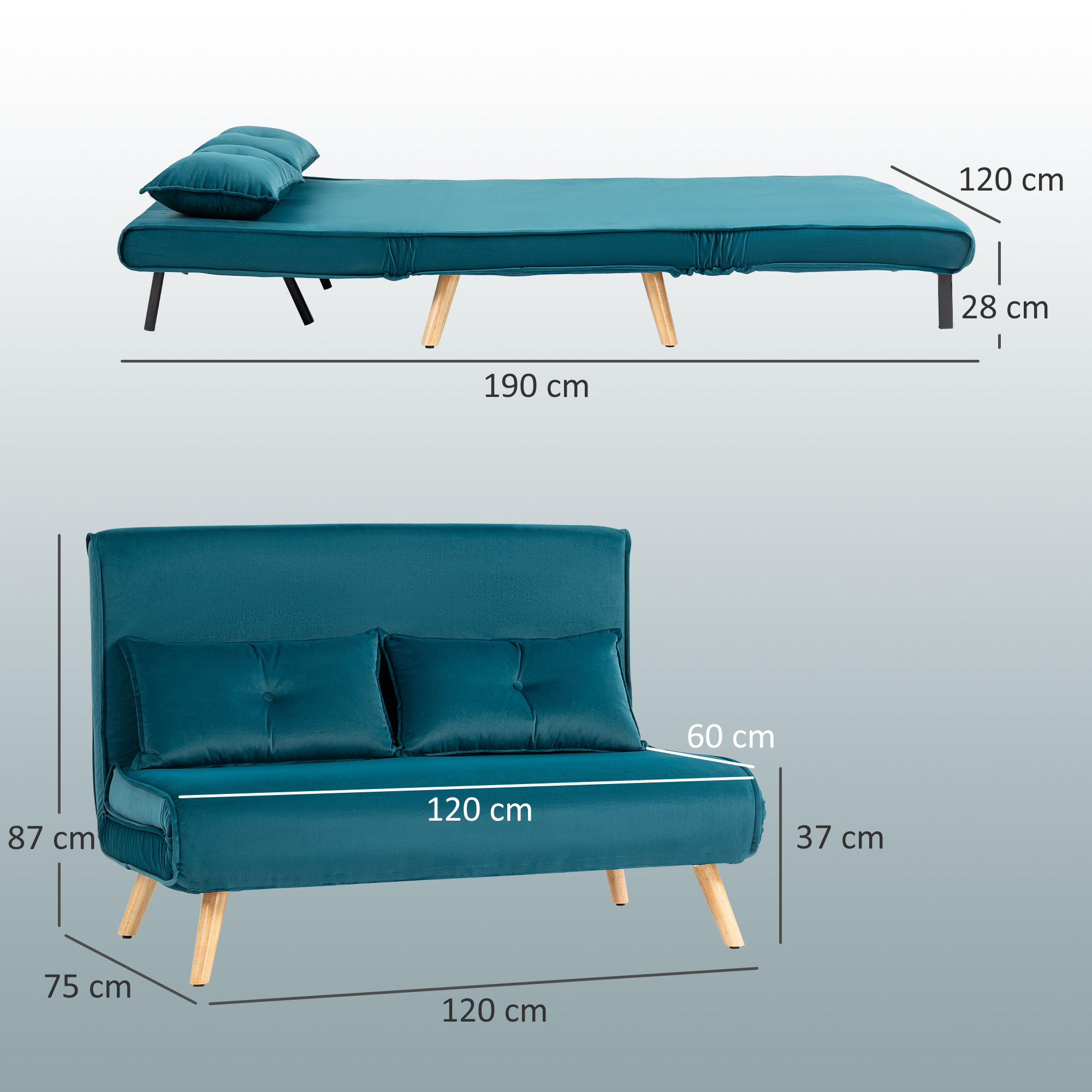 2-Sitzer-Schlafsofa, Bettsofa, in Bett umwandelbare Couch, verstellbare Rückenlehne, Stoffbezug, Metallrahmen, Grün