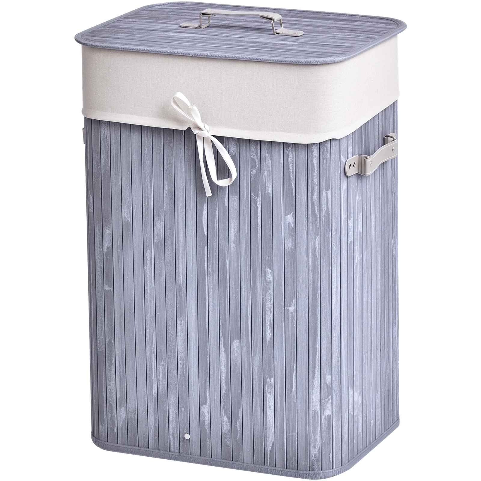 Wäschekorb schmal mit Deckel 72L Wäschesammler mit Griff, herausnehmbarer Wäschesack, Wäschebox für Waschküche Schlafzimmer Badezimmer, Grau
