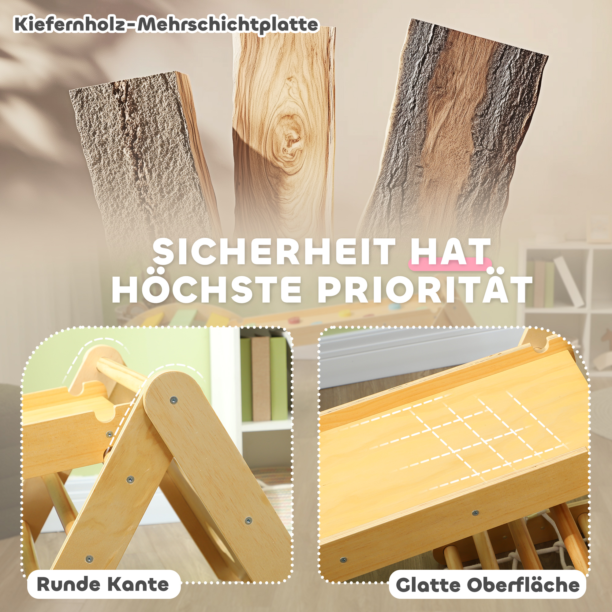 Klettergerüst Indoor, 7 in 1 Kletterdreieck mit Rutsche, Kletterbogen, Mehrfarbig