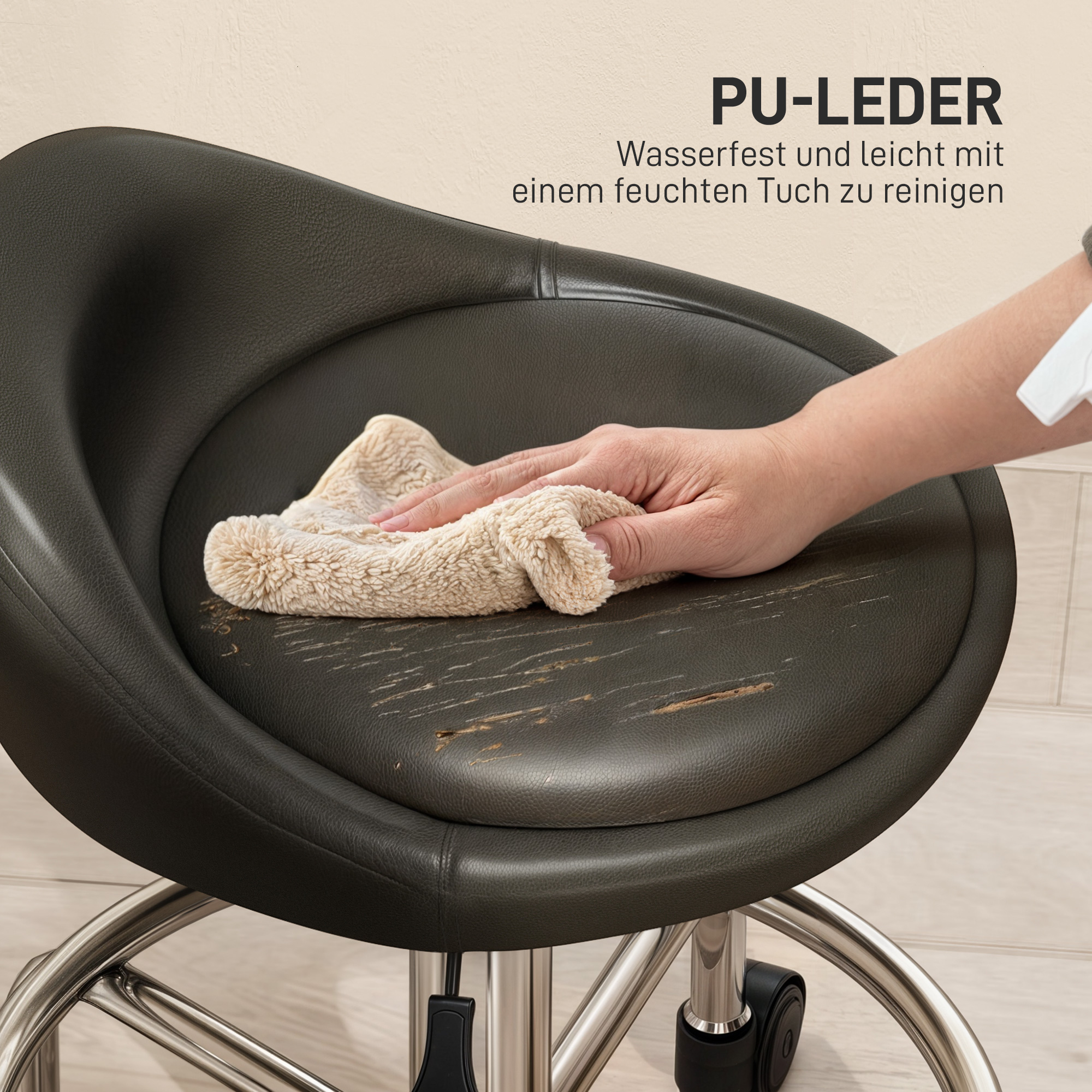 Rollhocker höhenverstellbar mit Rückenlehne Drehhocker 59-75 cm Arbeitshocker 360° drehbar Schwarz