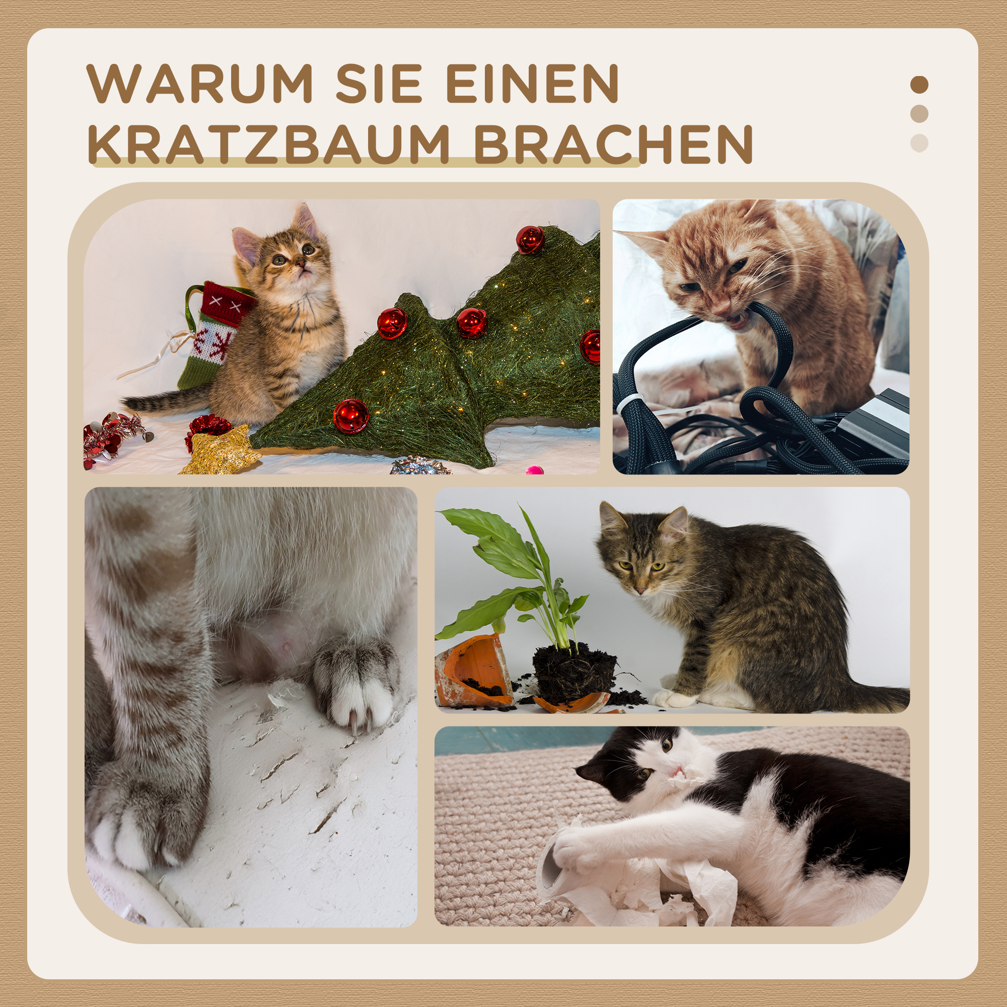 Kratzbaum 72 cm Katzenturm mit Plüschballen, Sisalstämme, Plattform, Kratzbrett Hellgrau