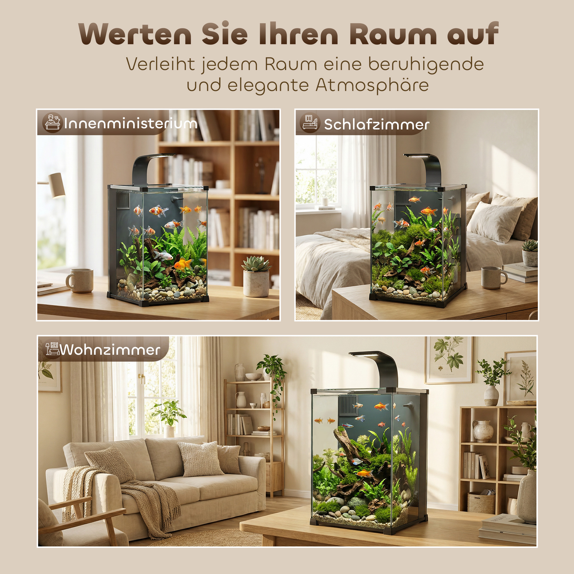 Aquarium Komplettset 36L Nano Aquarium mit LED-Beleuchtung Filtersystem Pumpe Zirkulation 30 x 30 x 45,5 cm Schwarz