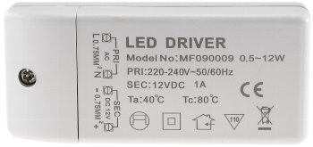 LED-Trafo "CT-12E-V2", 0,5-12W eckig / Ein 220-240V, Aus 12V= Konstantspannung