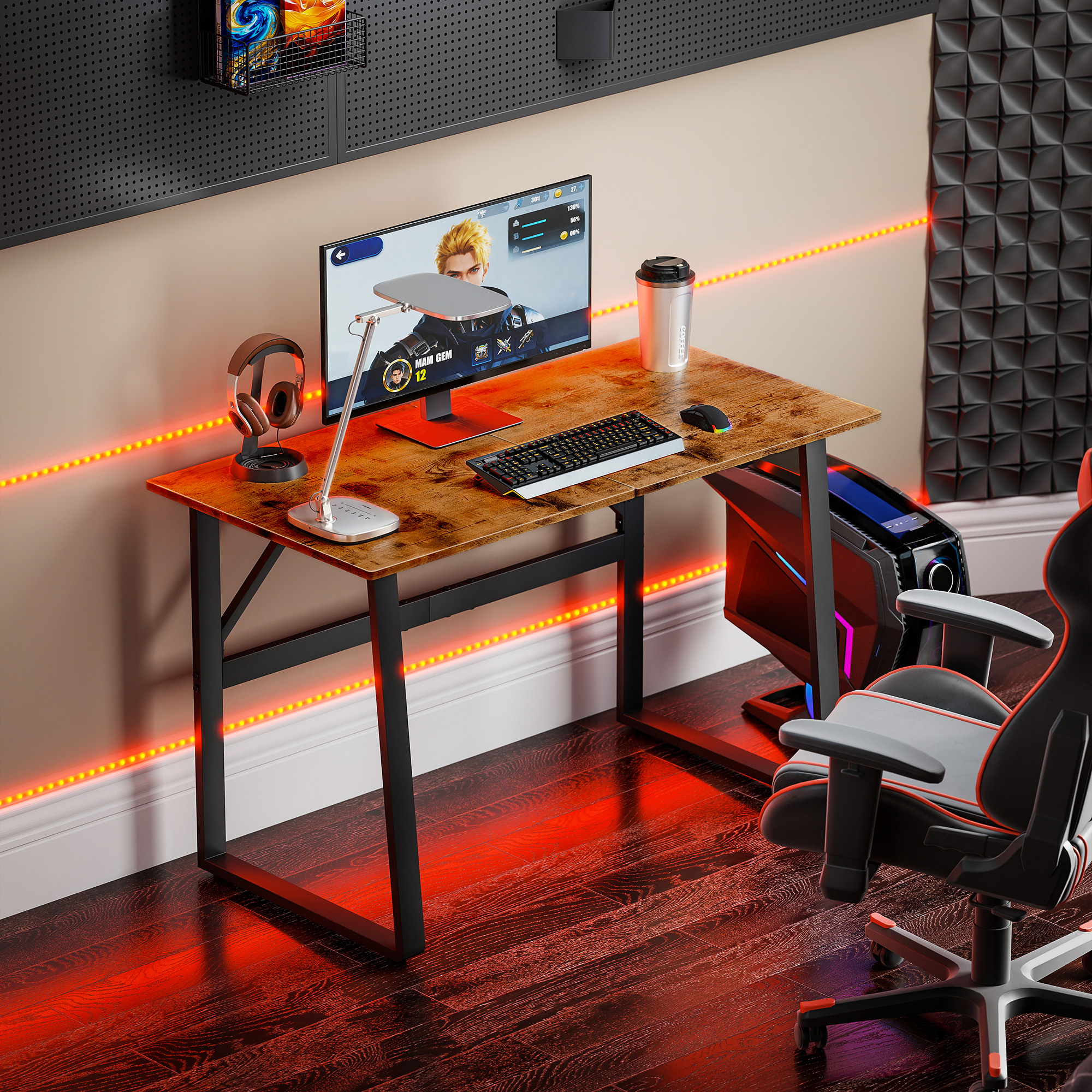 Schreibtisch Computertisch mit Stahlrahmen Bürotisch PC Tisch 120x60x76cm Rustikal-Braun+Schwarz