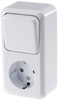 FASKO Kombi Steckdose Schalter, AP, Weiß / 250V~, Aufputz, Schraubanschluss