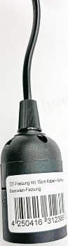 E27-Fassung mit 15cm Kabel + Aufhänger, Baustellen-Fassung